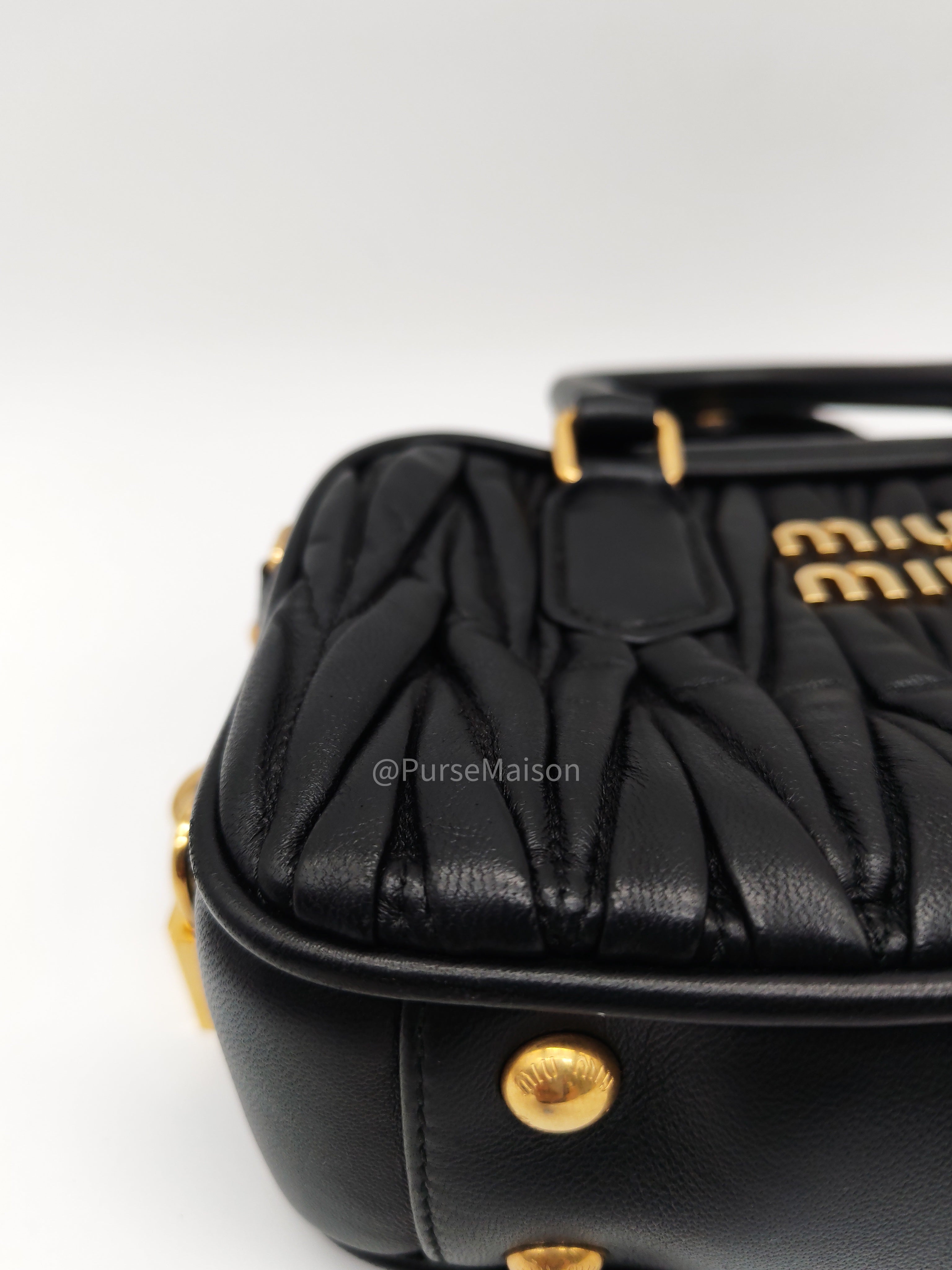 Miu Miu Arcadie Bag in Black Matelasse Nappa Leather and Gold Hardware | Purse Maison Luxury Bags Shop