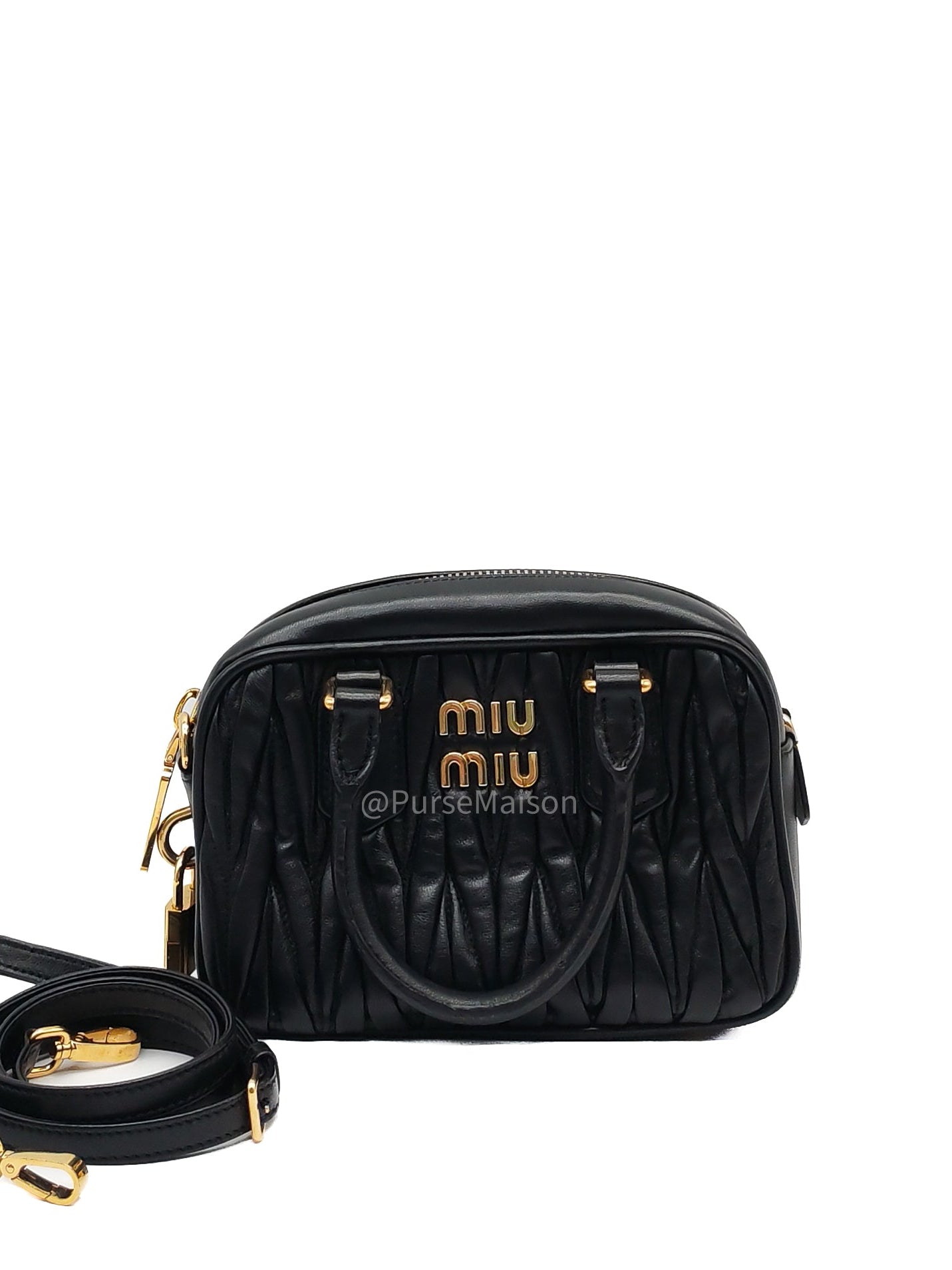 Miu Miu Arcadie Bag in Black Matelasse Nappa Leather and Gold Hardware | Purse Maison Luxury Bags Shop