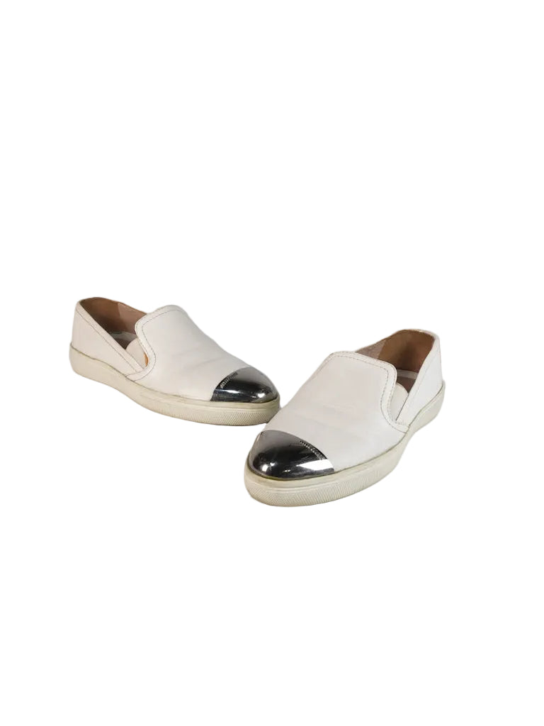 Cap Toe Silver & White Slip on Shoes Size 37.5 EU (25cm) | Purse Maison Luxury Bags Shop