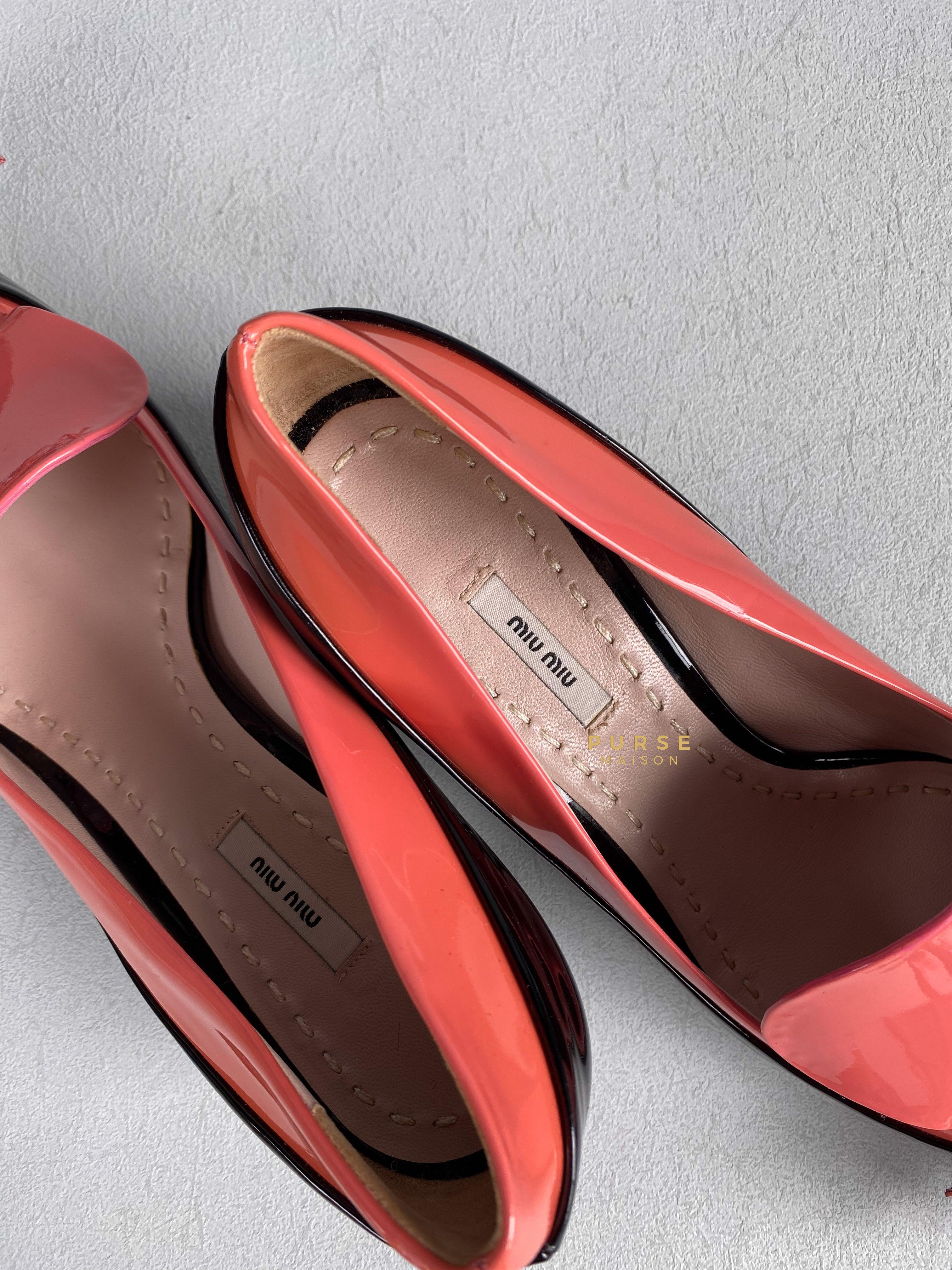 Miu Miu Double Bow Black/Pink Patent Leather Heels Size 36 | Purse Maison Luxury Bags Shop