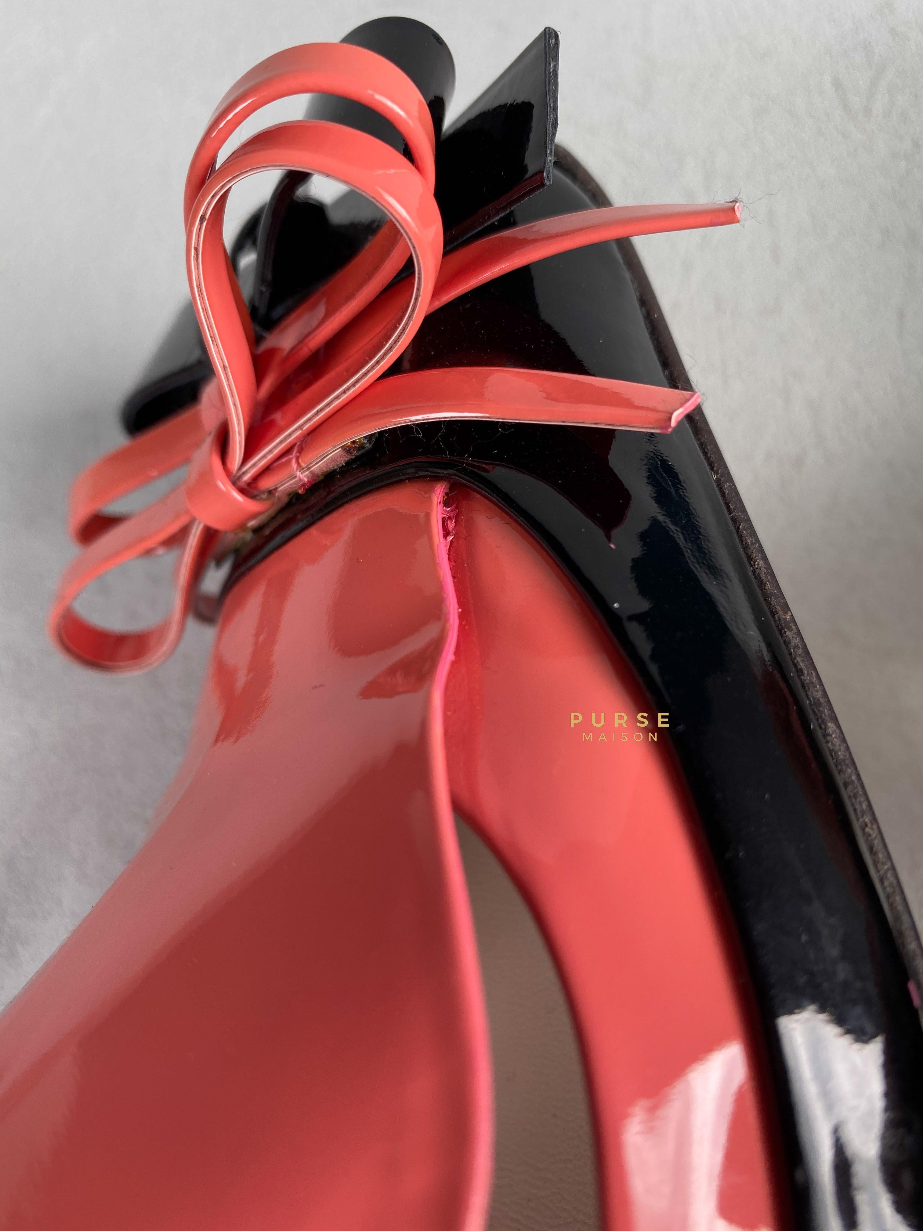 Miu Miu Double Bow Black/Pink Patent Leather Heels Size 36 | Purse Maison Luxury Bags Shop