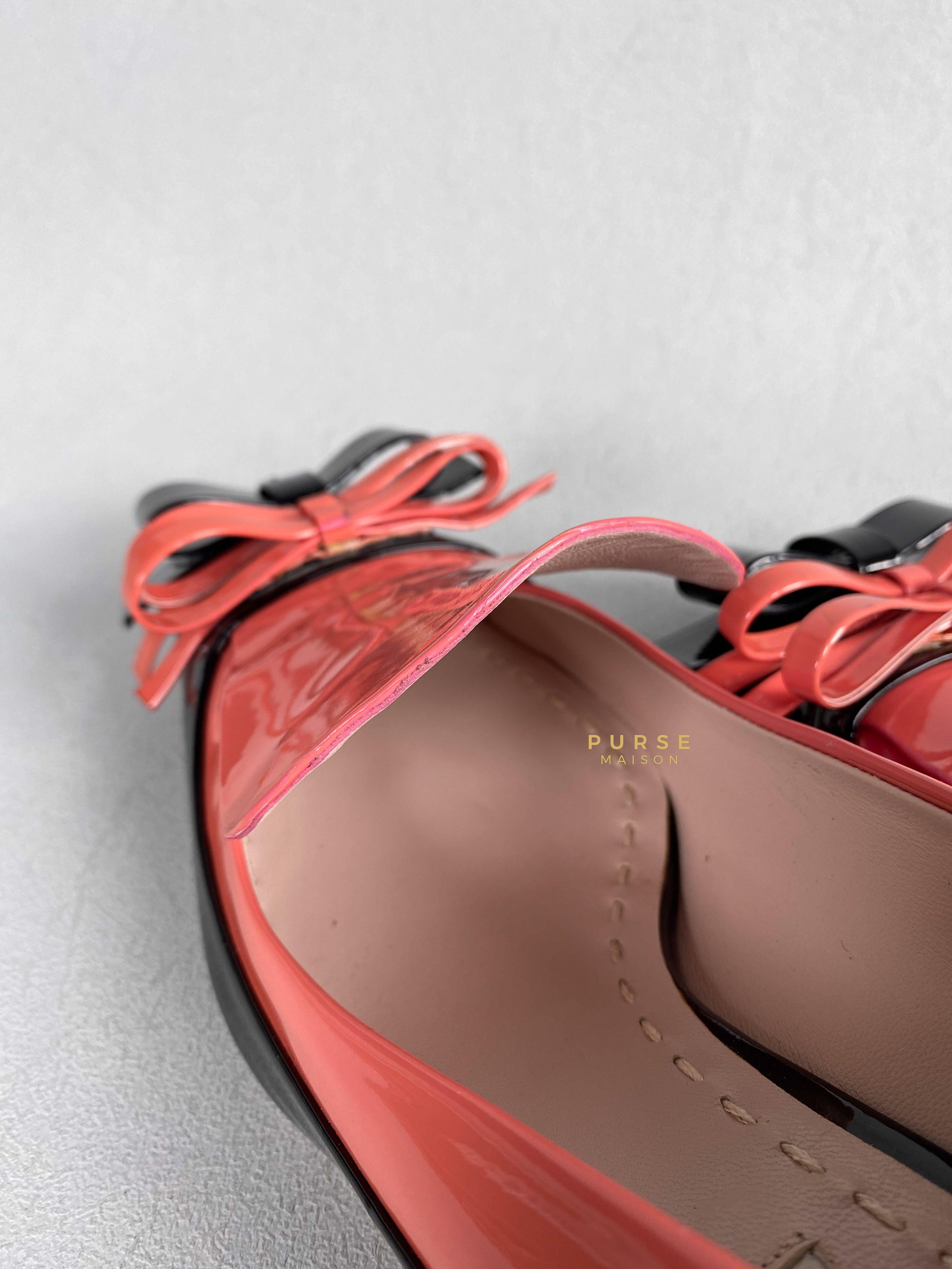 Miu Miu Double Bow Black/Pink Patent Leather Heels Size 36 | Purse Maison Luxury Bags Shop