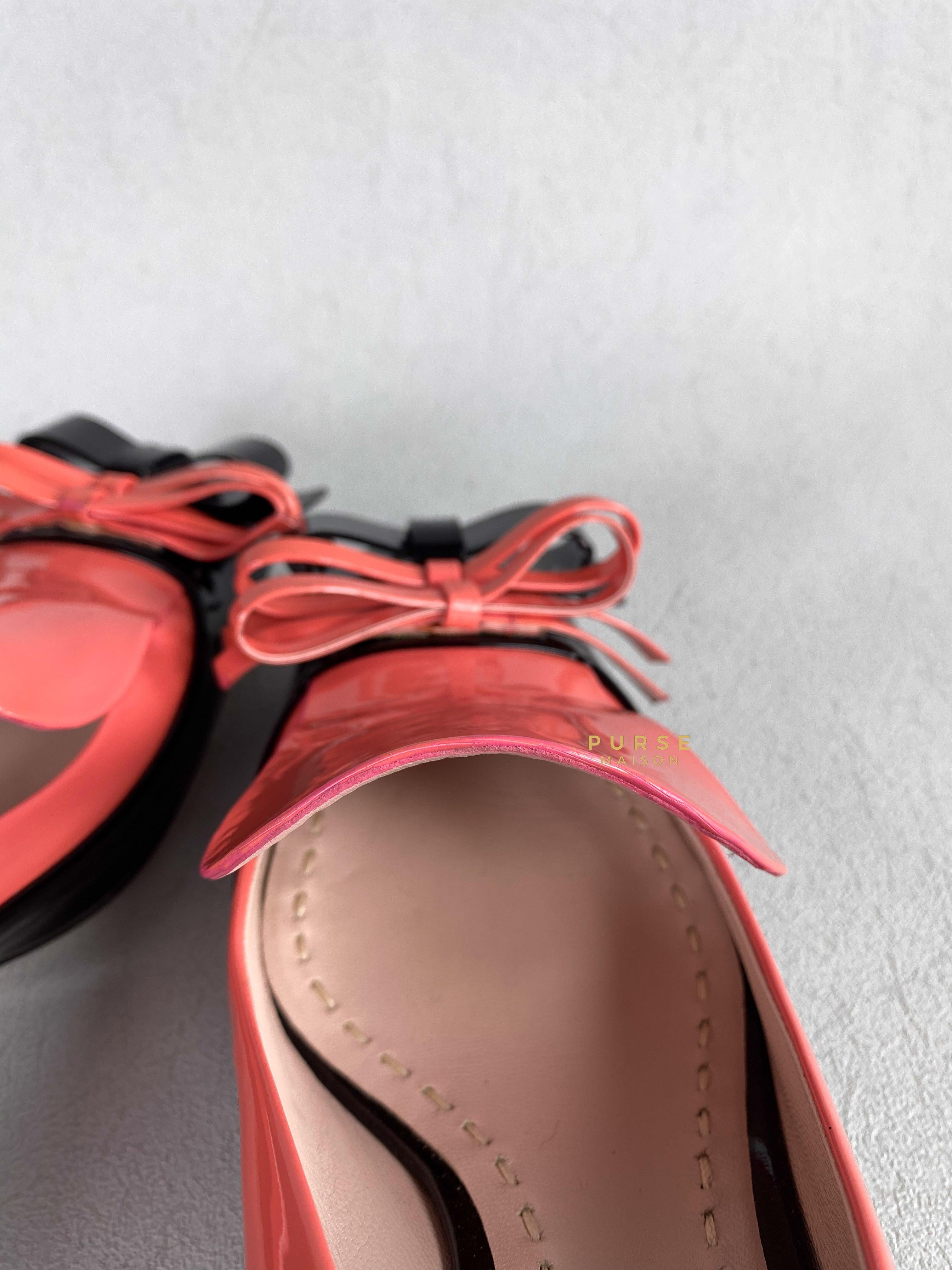 Miu Miu Double Bow Black/Pink Patent Leather Heels Size 36 | Purse Maison Luxury Bags Shop