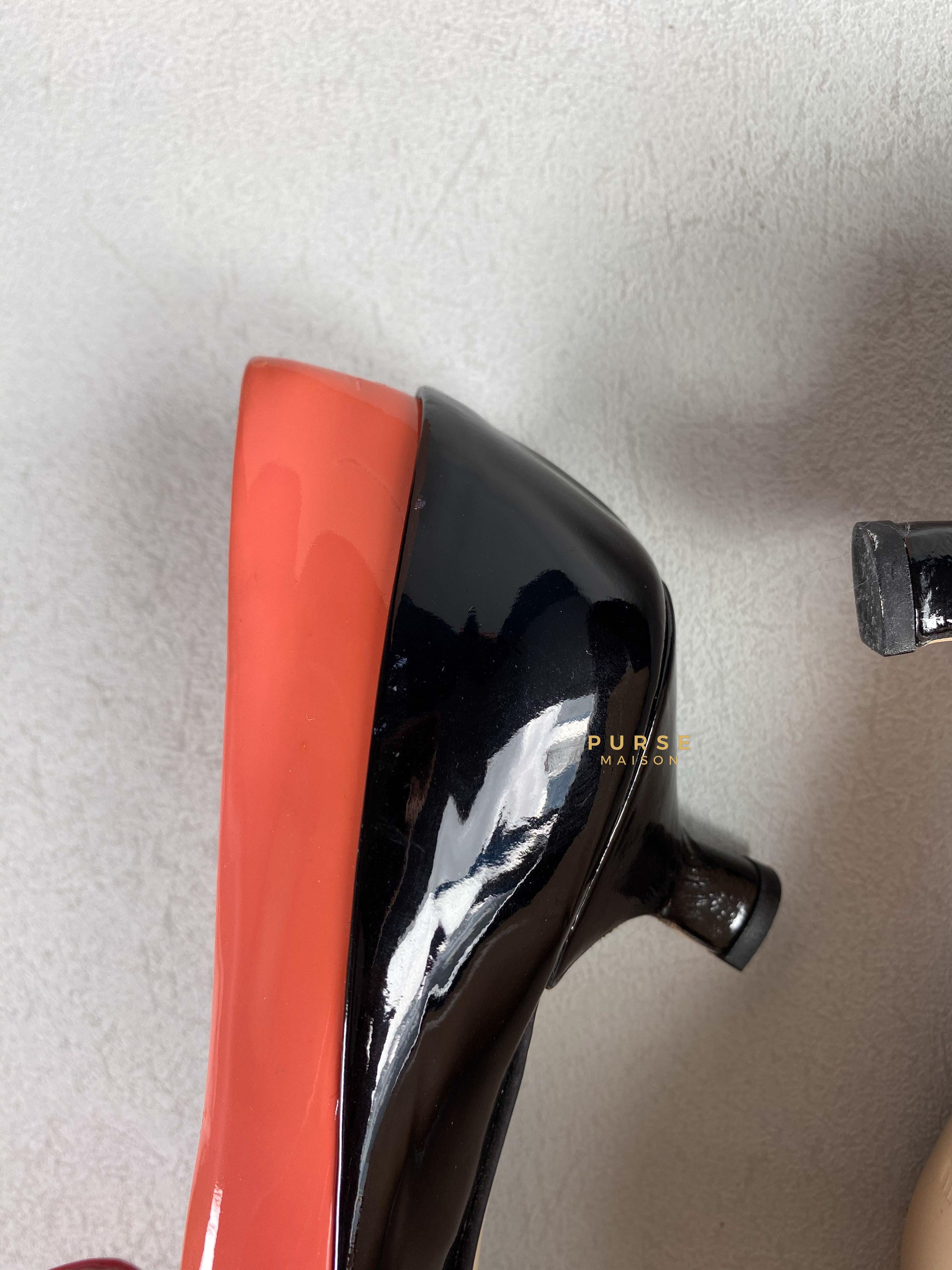Miu Miu Double Bow Black/Pink Patent Leather Heels Size 36 | Purse Maison Luxury Bags Shop