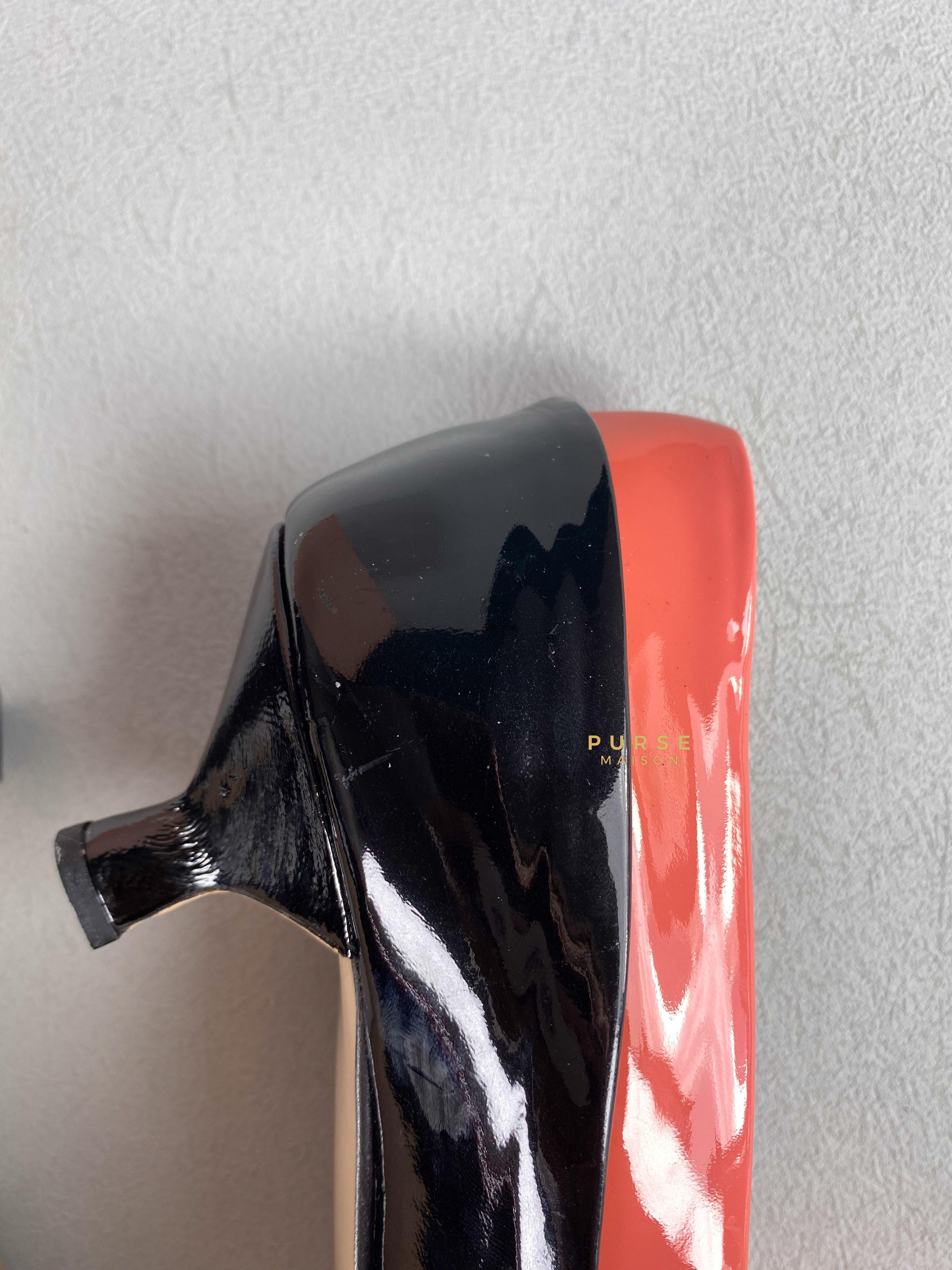 Miu Miu Double Bow Black/Pink Patent Leather Heels Size 36 | Purse Maison Luxury Bags Shop