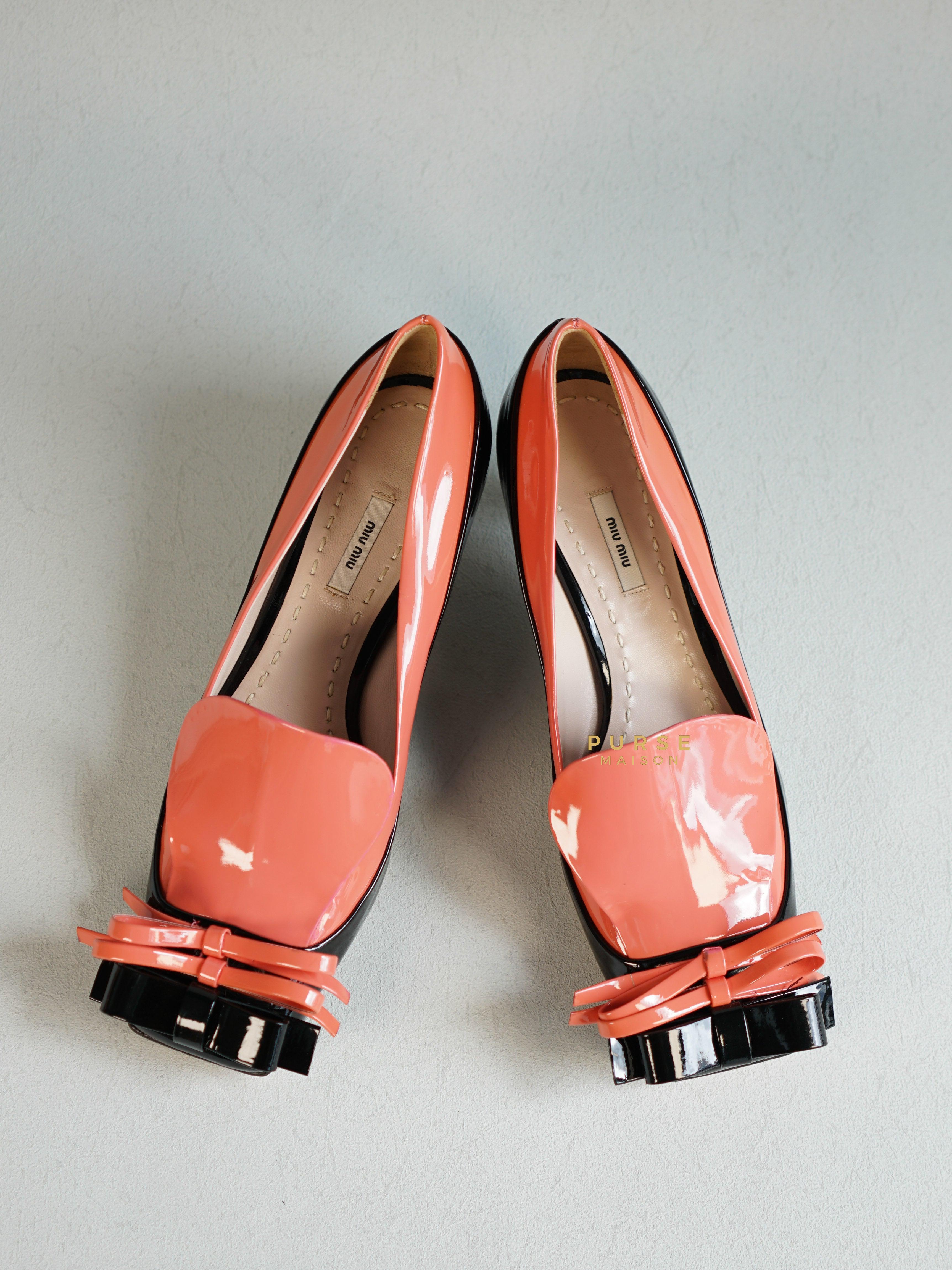 Miu Miu Double Bow Black/Pink Patent Leather Heels Size 36 | Purse Maison Luxury Bags Shop