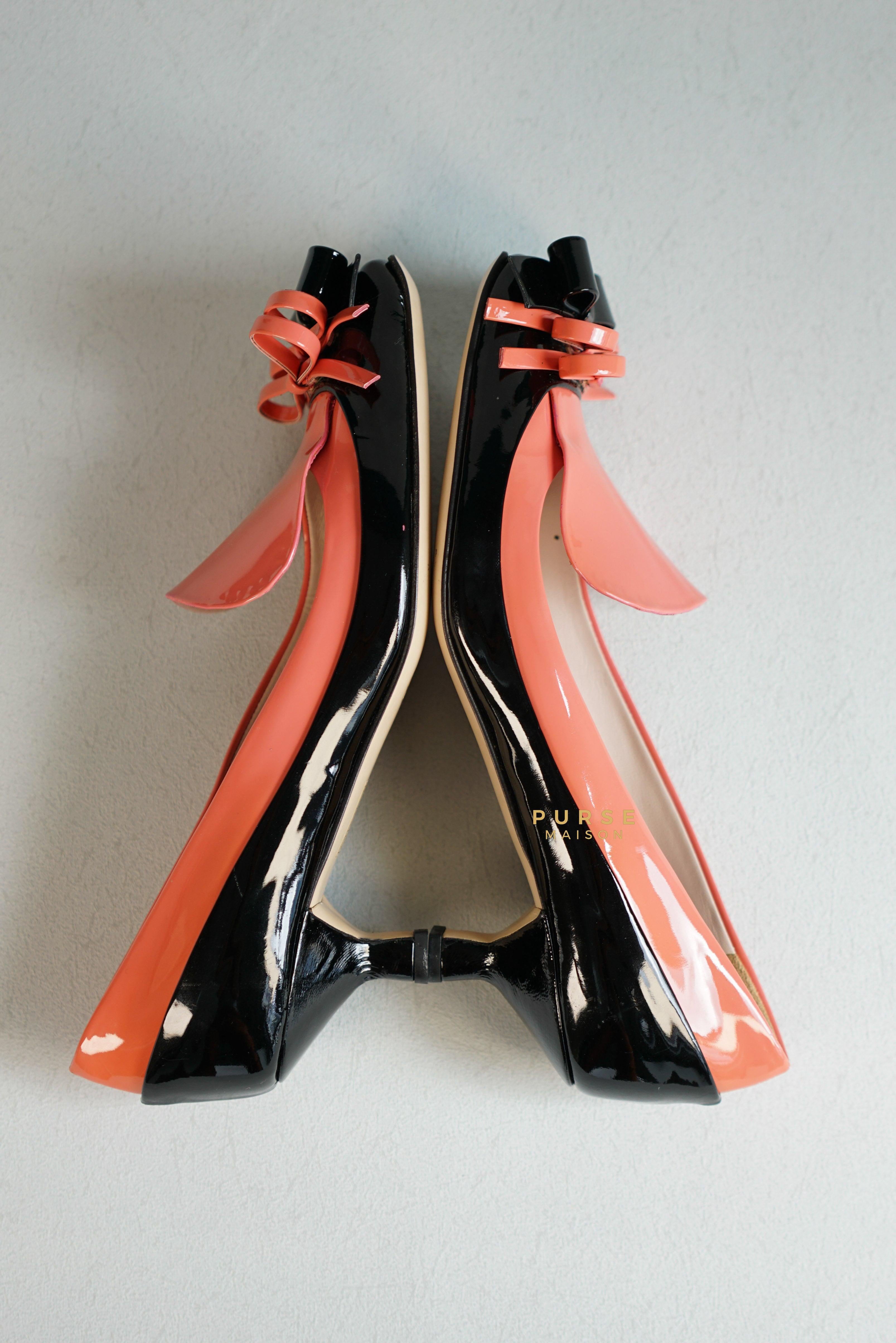 Miu Miu Double Bow Black/Pink Patent Leather Heels Size 36 | Purse Maison Luxury Bags Shop