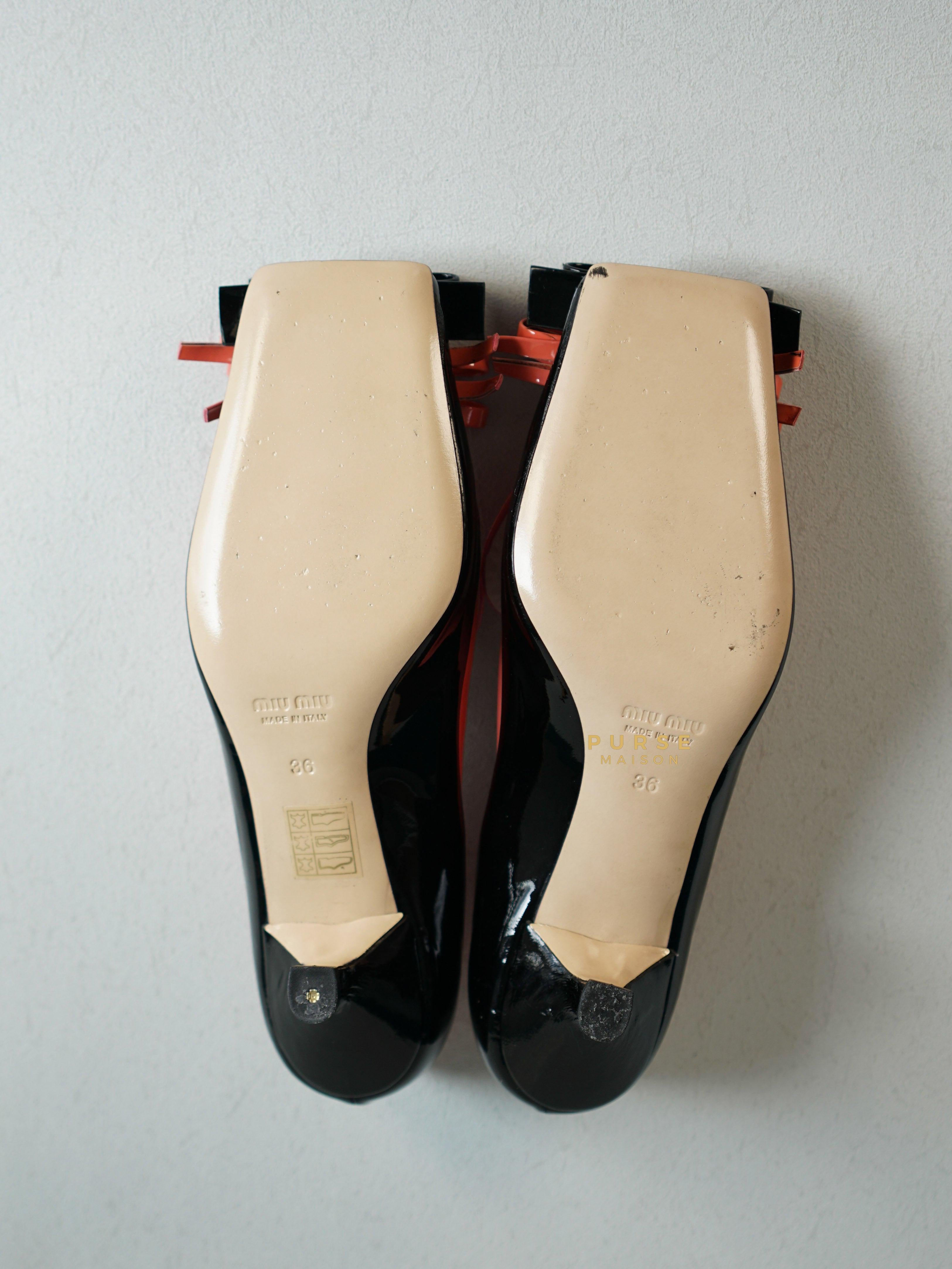 Miu Miu Double Bow Black/Pink Patent Leather Heels Size 36 | Purse Maison Luxury Bags Shop