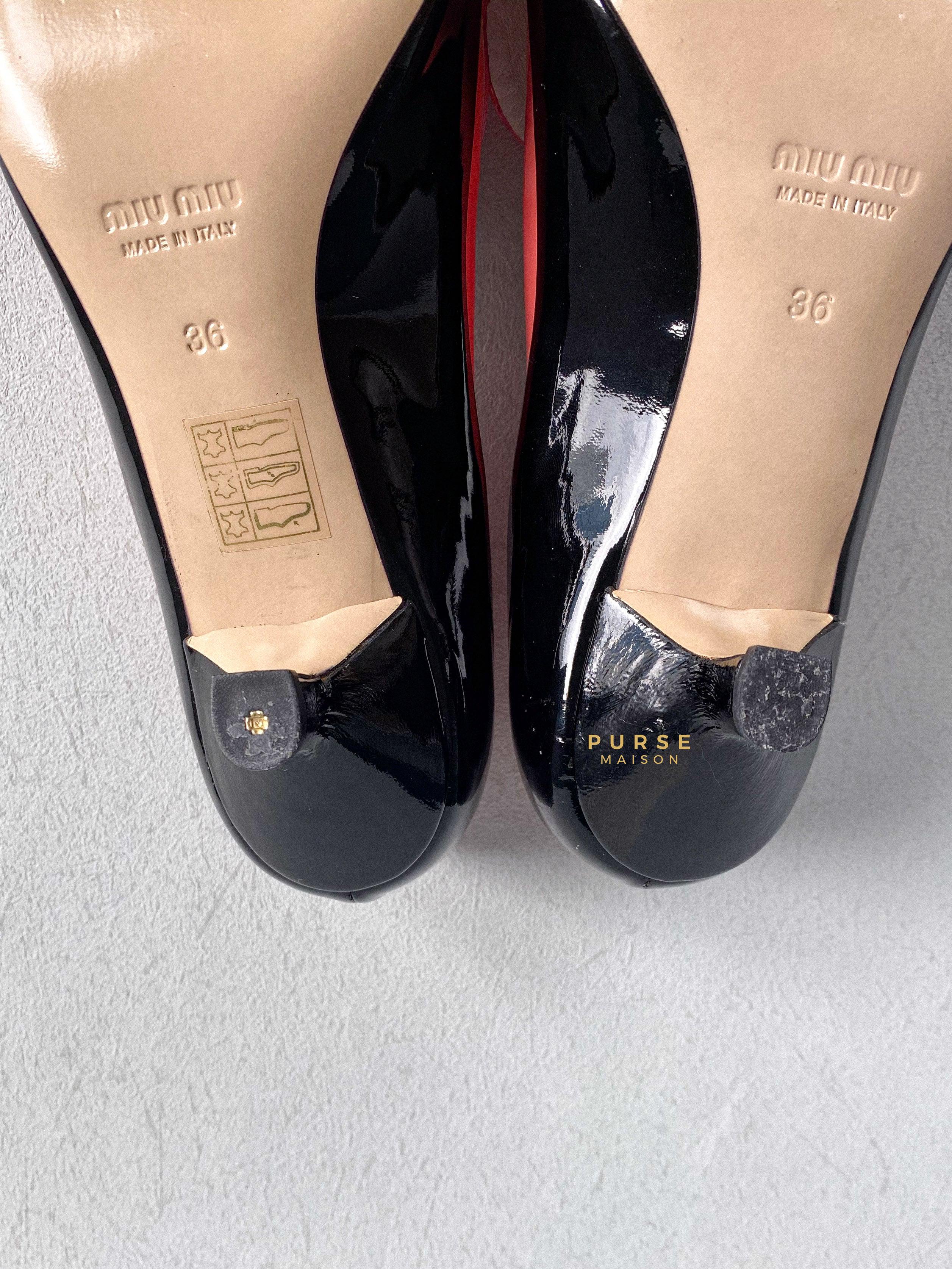 Miu Miu Double Bow Black/Pink Patent Leather Heels Size 36 | Purse Maison Luxury Bags Shop