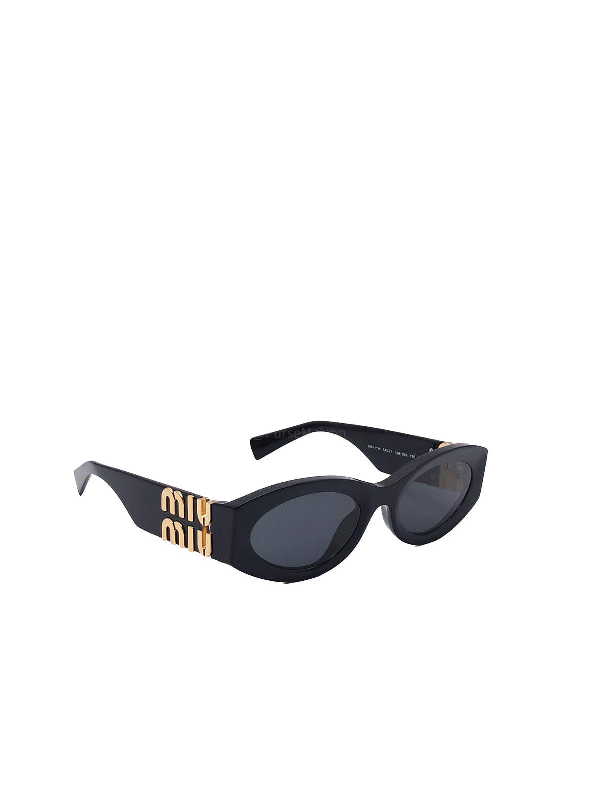 Miu Miu SMU 11W Oval Acetate Sunglasses in Black and Gold Logo | Purse Maison Luxury Bags Shop