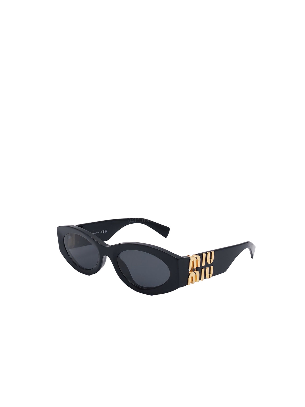 Miu Miu SMU 11W Oval Acetate Sunglasses in Black and Gold Logo | Purse Maison Luxury Bags Shop