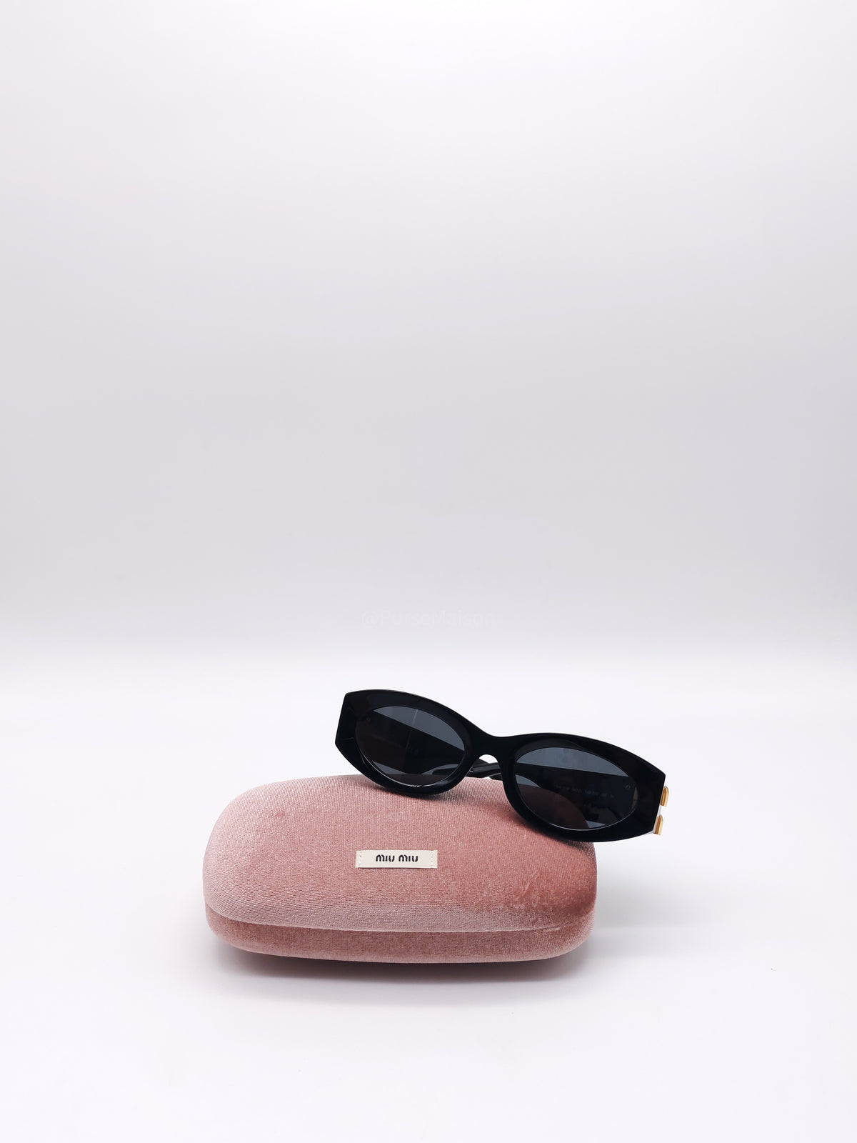 Miu Miu SMU 11W Oval Acetate Sunglasses in Black and Gold Logo | Purse Maison Luxury Bags Shop