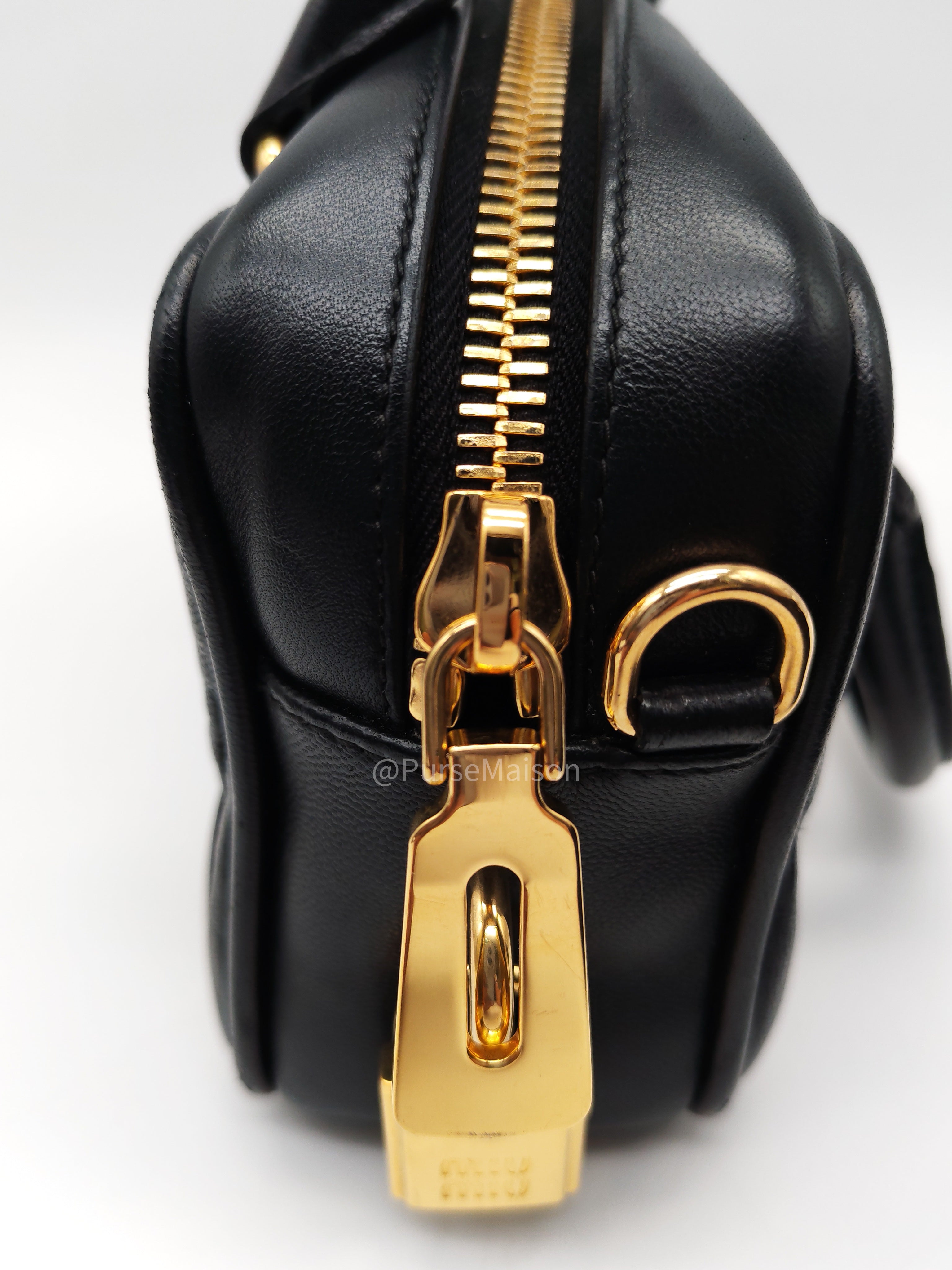 Miu Miu Arcadie Bag in Black Matelasse Nappa Leather and Gold Hardware