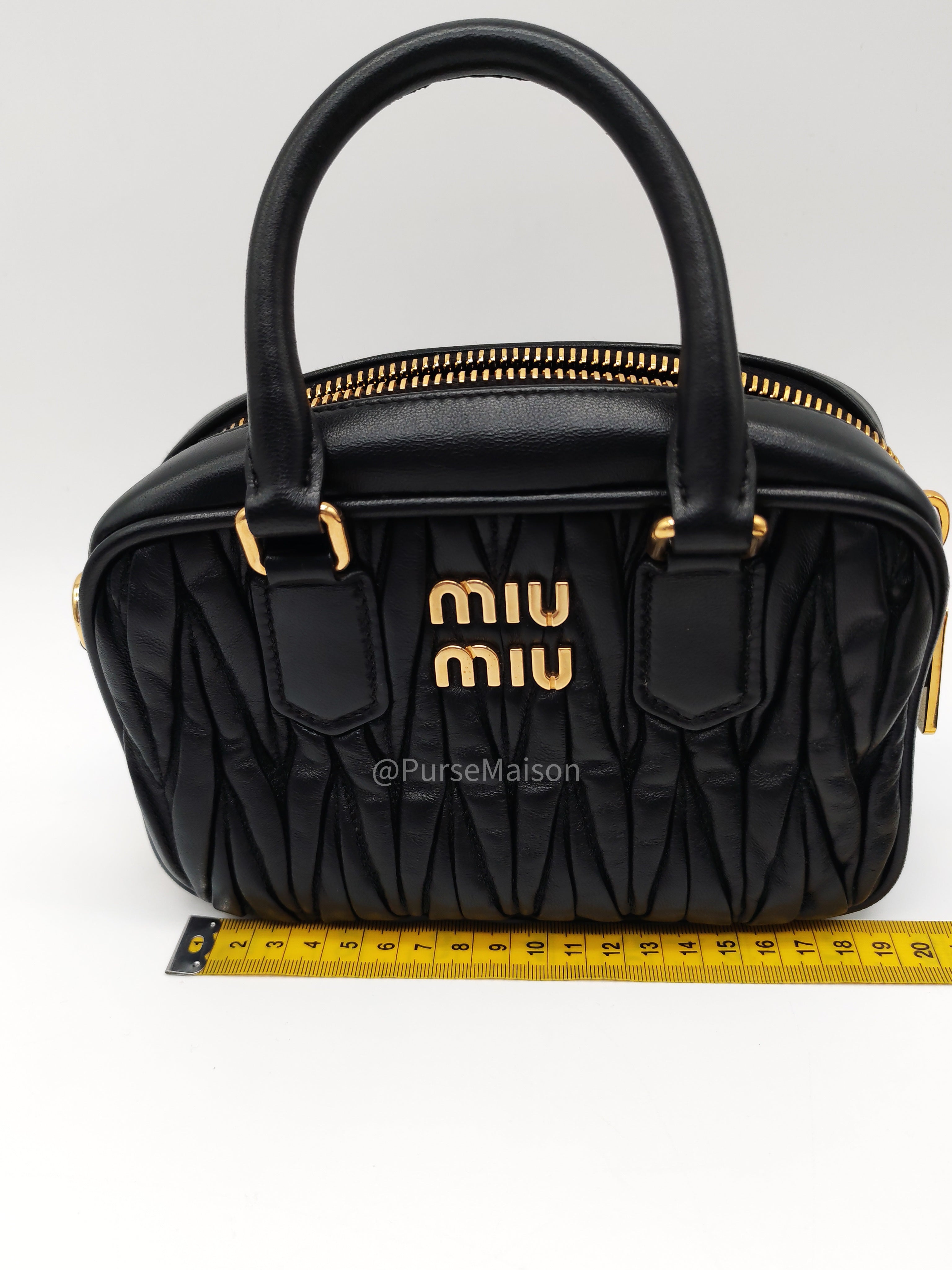 Miu Miu Arcadie Bag in Black Matelasse Nappa Leather and Gold Hardware