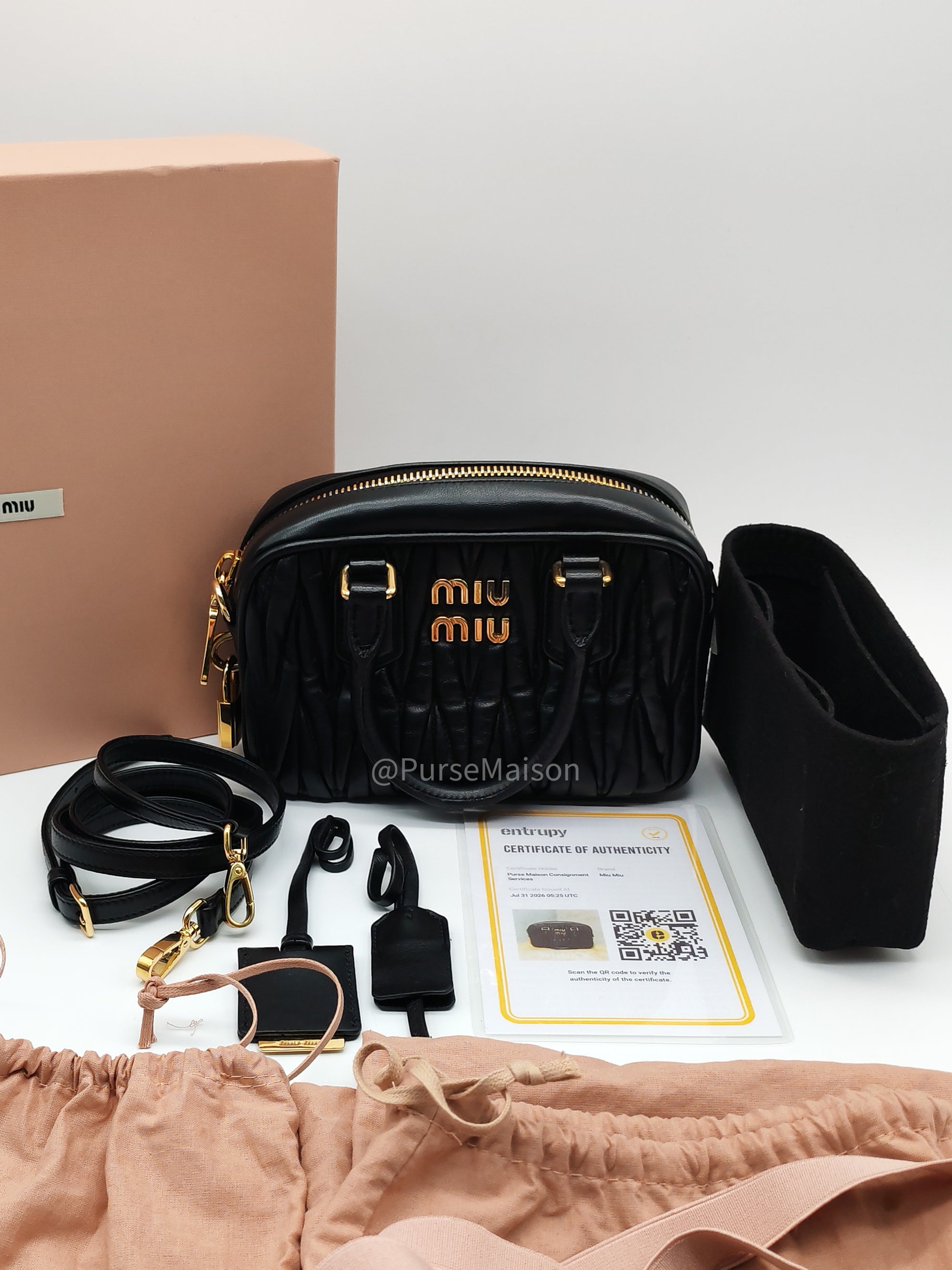 Miu Miu Arcadie Bag in Black Matelasse Nappa Leather and Gold Hardware