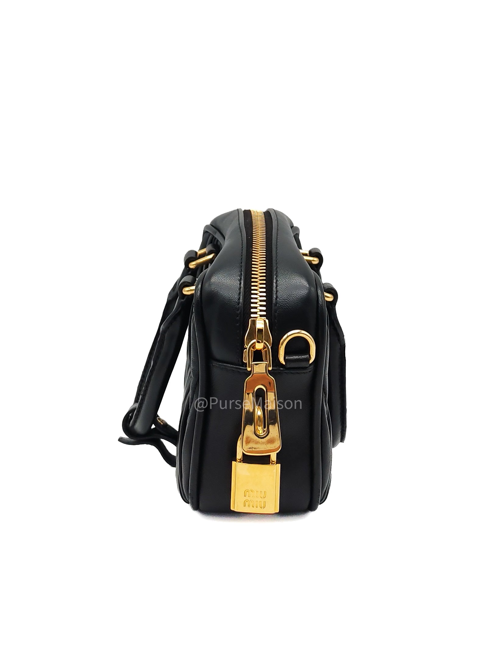 Miu Miu Arcadie Bag in Black Matelasse Nappa Leather and Gold Hardware