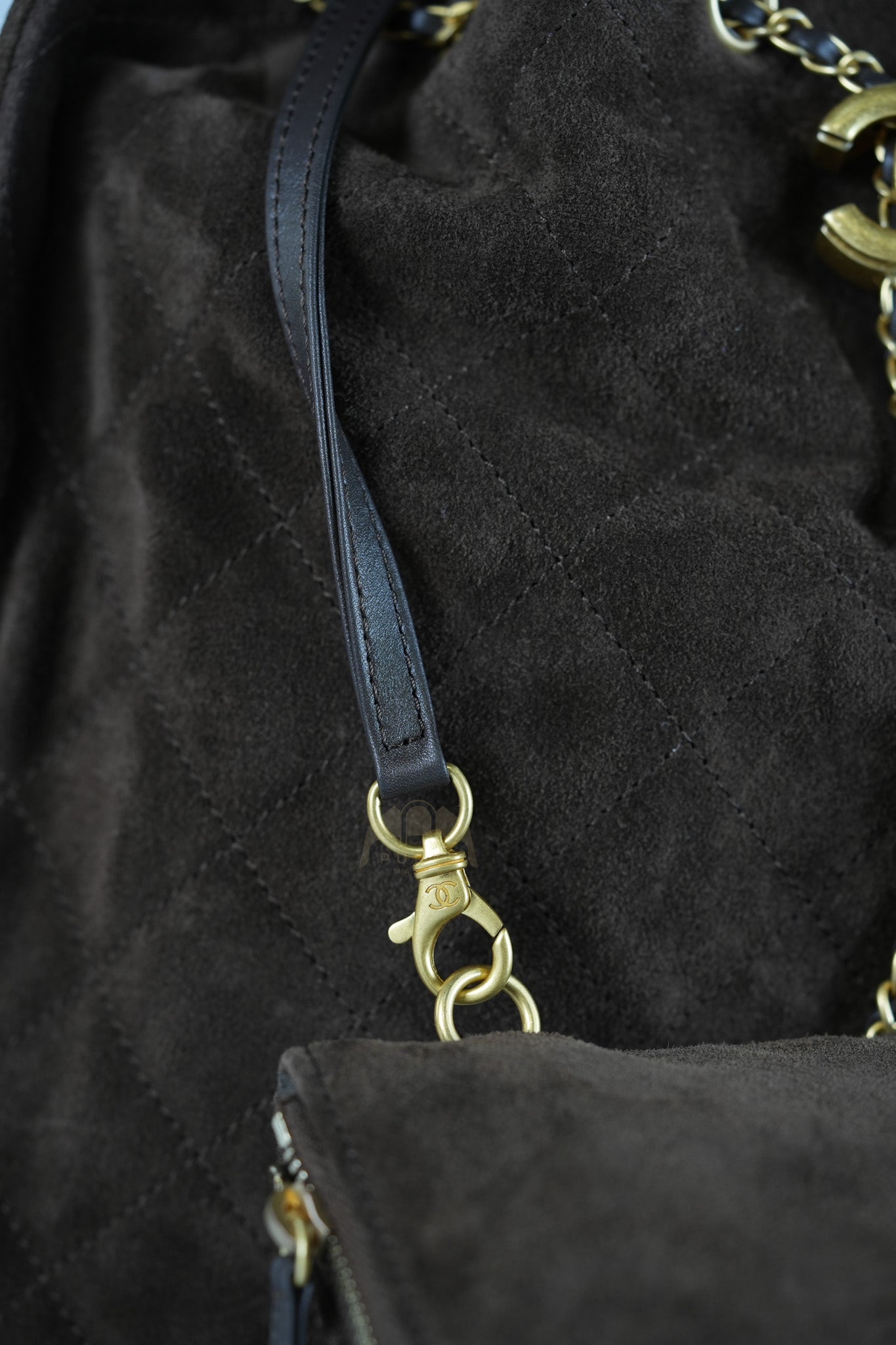 C25 Hobo Bag Medium in Brown Suede Calfskin Leather and Aged Gold Hardware (Microchip)