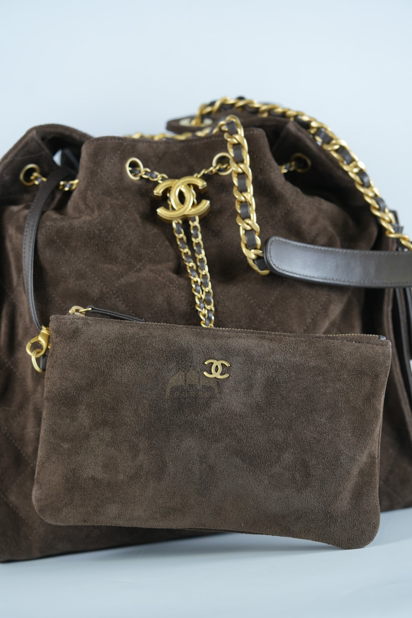 C25 Hobo Bag Medium in Brown Suede Calfskin Leather and Aged Gold Hardware (Microchip)