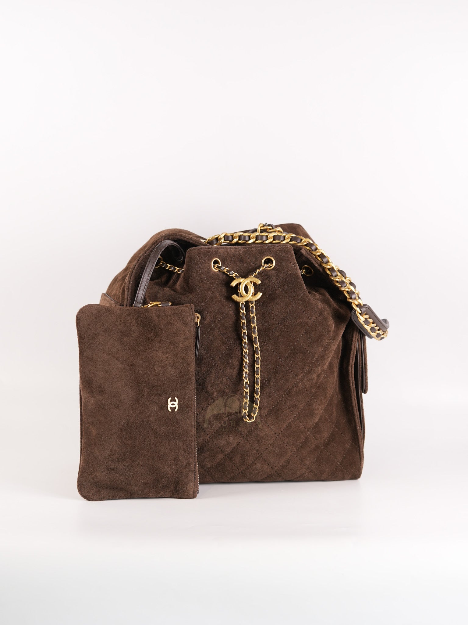 C25 Hobo Bag Medium in Brown Suede Calfskin Leather and Aged Gold Hardware (Microchip)