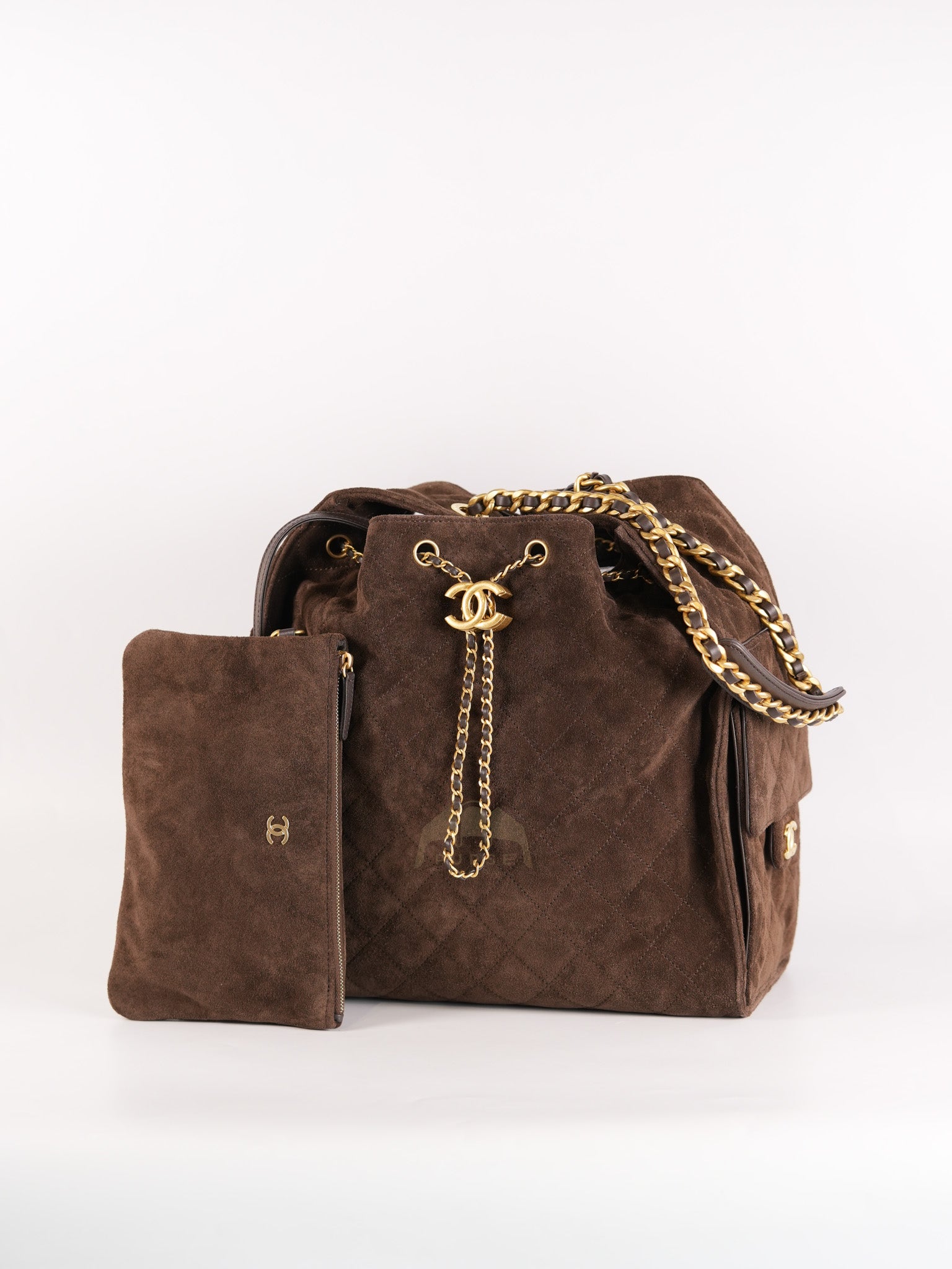 C25 Hobo Bag Medium in Brown Suede Calfskin Leather and Aged Gold Hardware (Microchip)