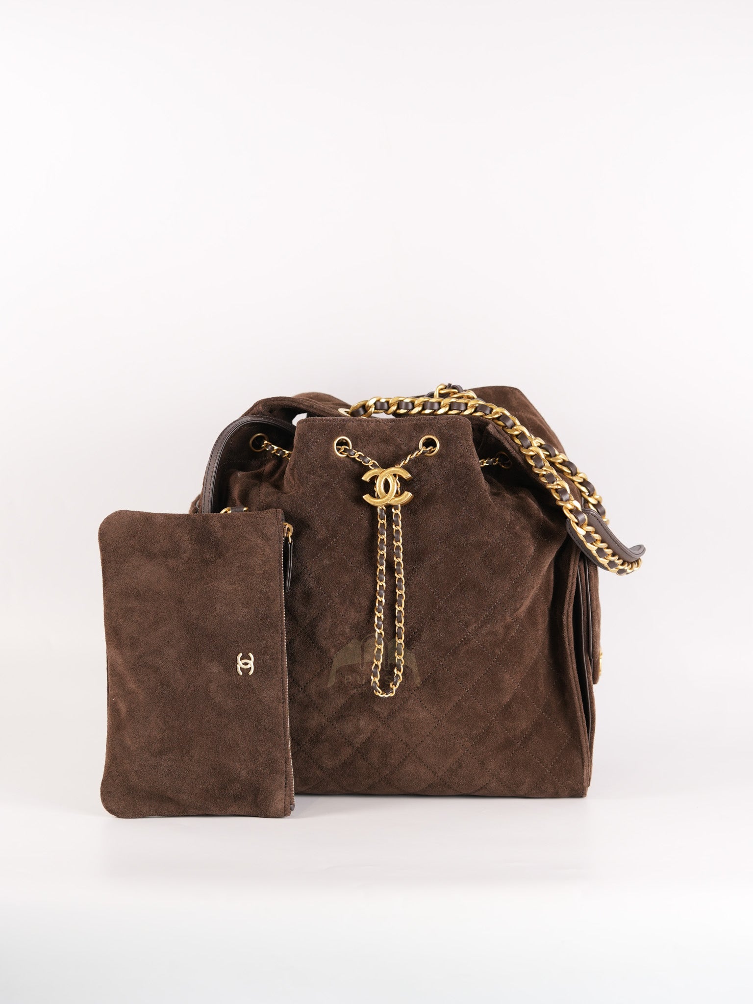 C25 Hobo Bag Medium in Brown Suede Calfskin Leather and Aged Gold Hardware (Microchip)