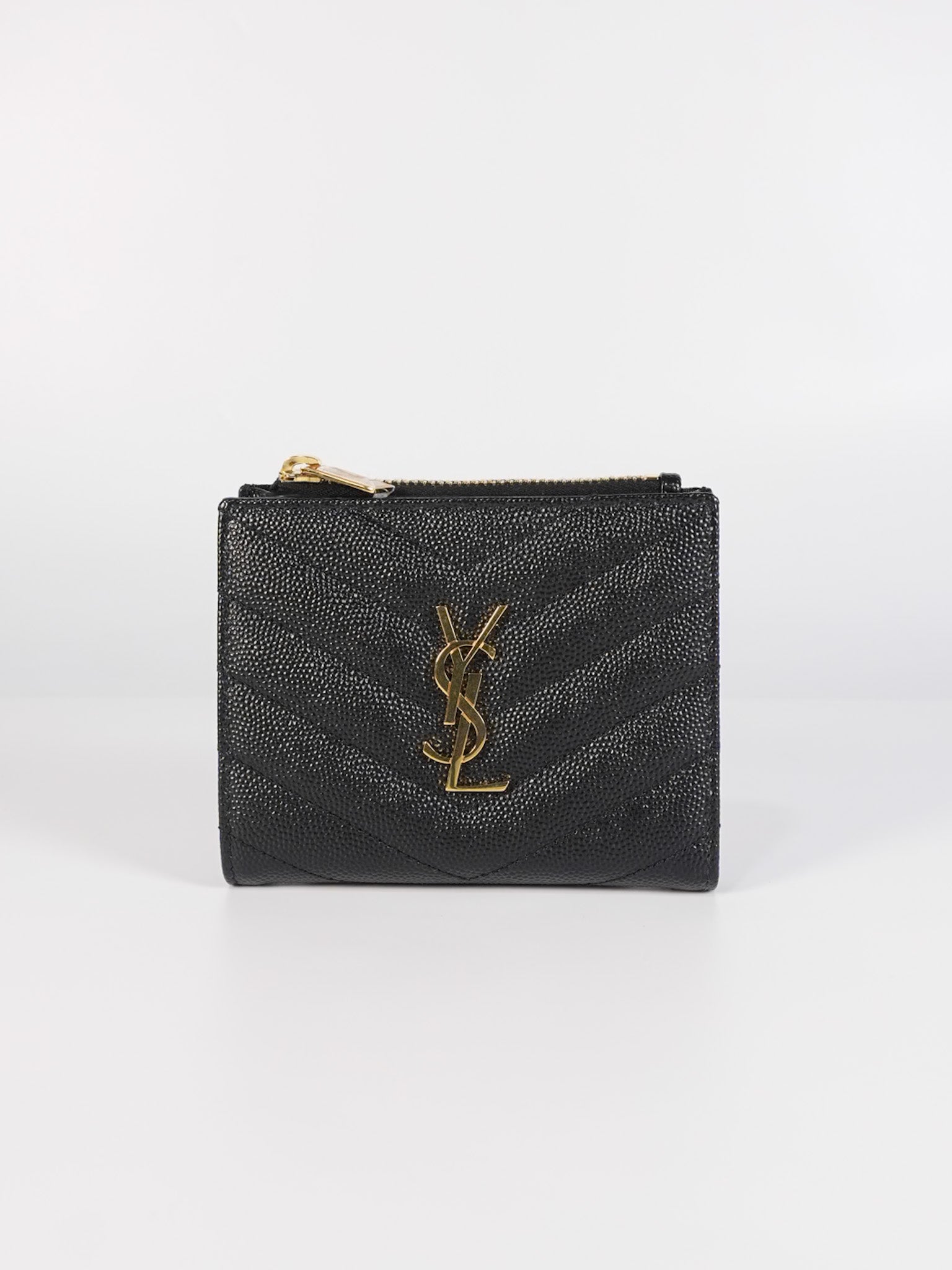 Monogram Black Bi-Fold Zip Wallet Matelasse Leather | Purse Maison Luxury Bags Shop