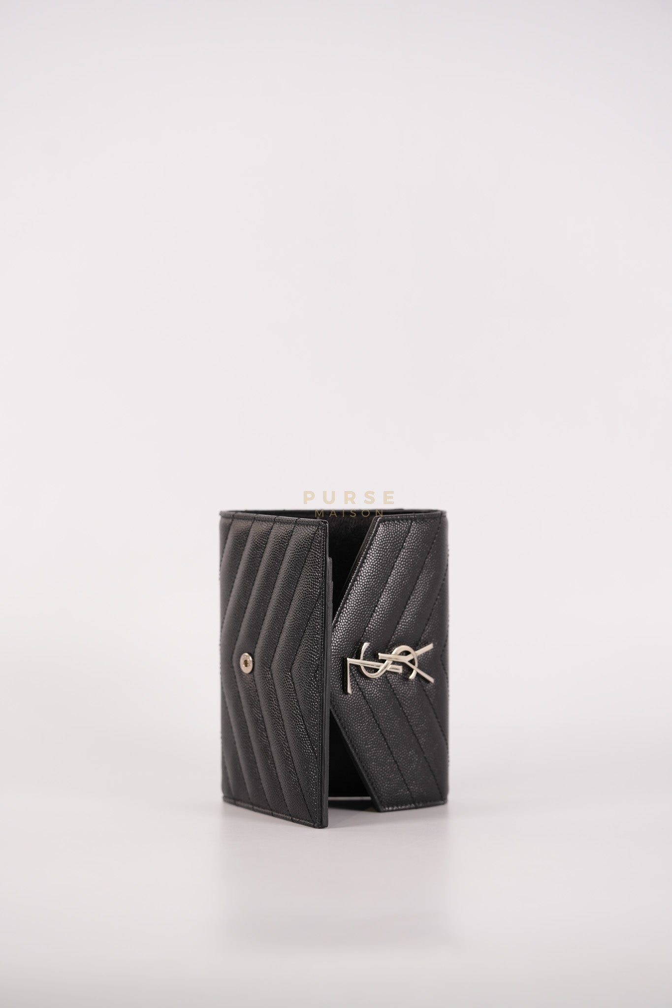 Monogram Compact Trifold Wallet in Black Grained Calfskin Leather | Purse Maison Luxury Bags Shop