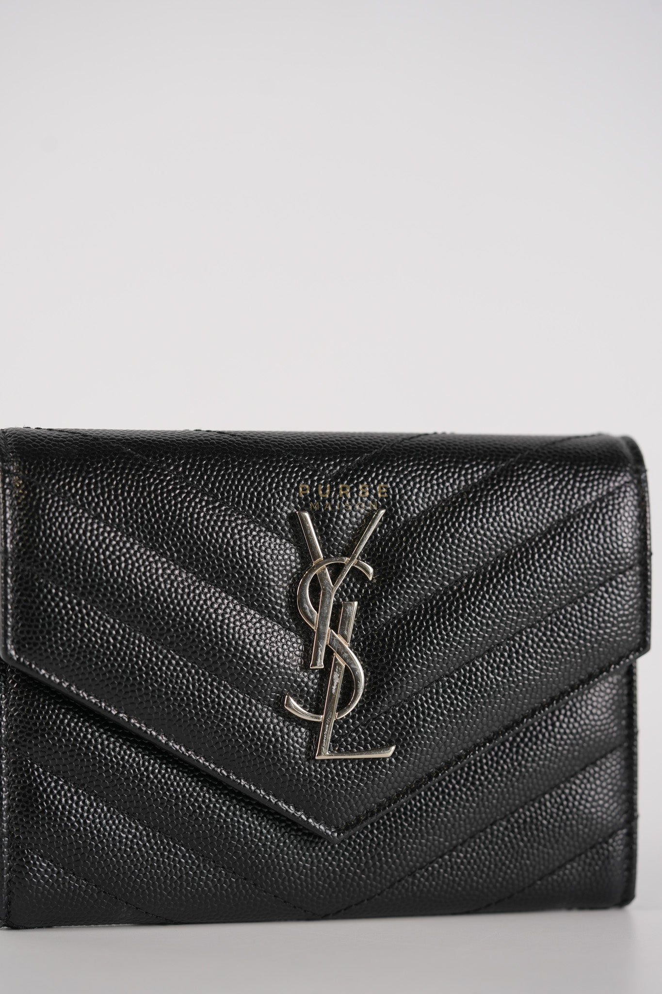 Monogram Compact Trifold Wallet in Black Grained Calfskin Leather | Purse Maison Luxury Bags Shop