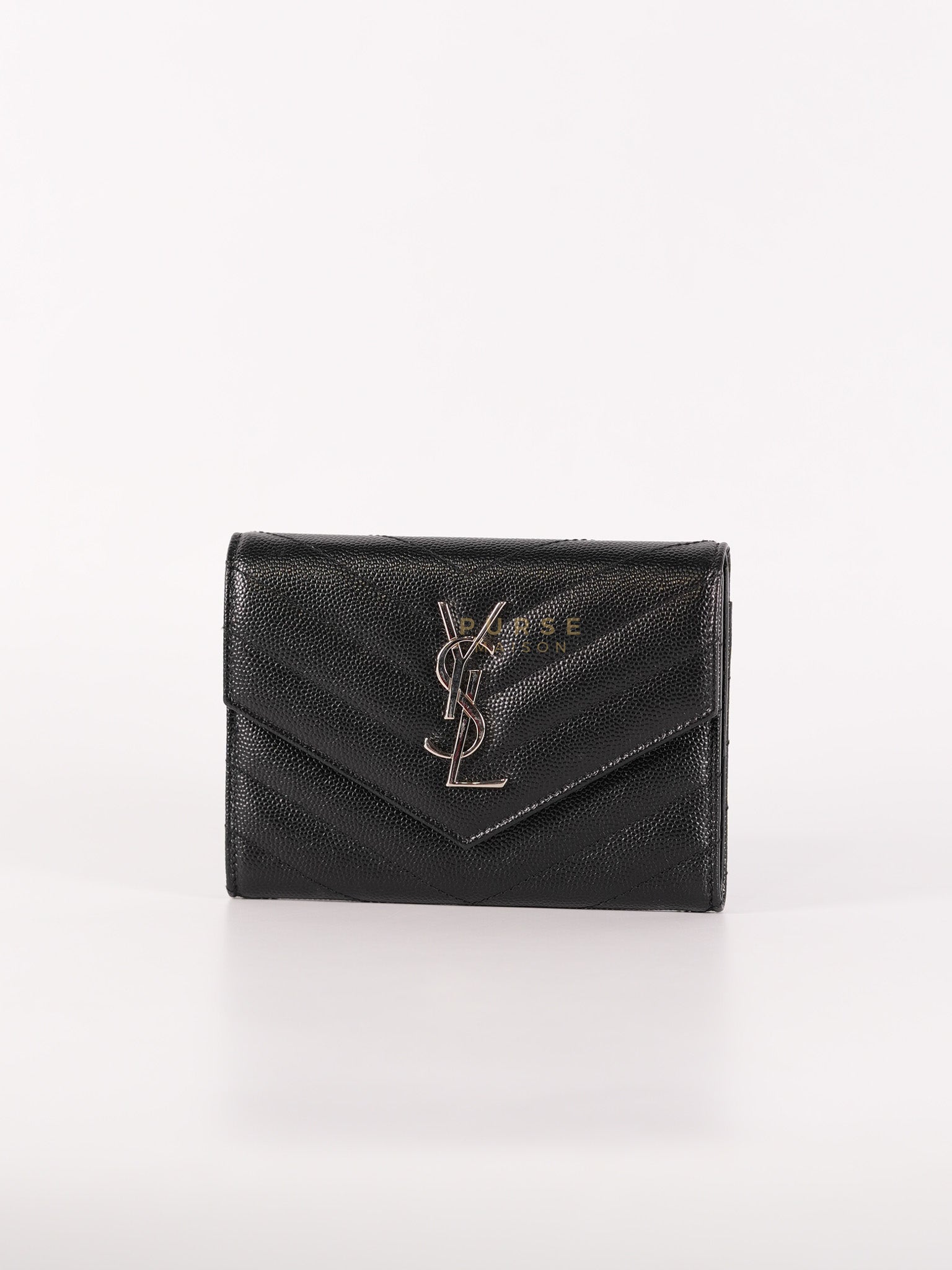 Monogram Compact Trifold Wallet in Black Grained Calfskin Leather | Purse Maison Luxury Bags Shop