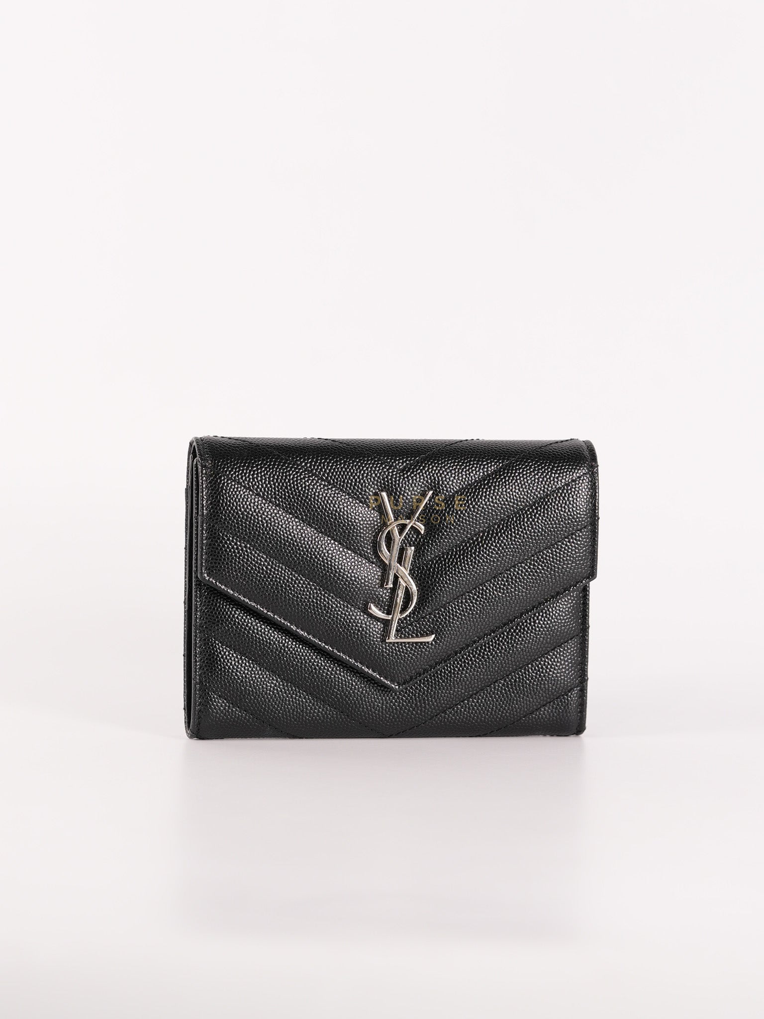 Monogram Compact Trifold Wallet in Black Grained Calfskin Leather | Purse Maison Luxury Bags Shop