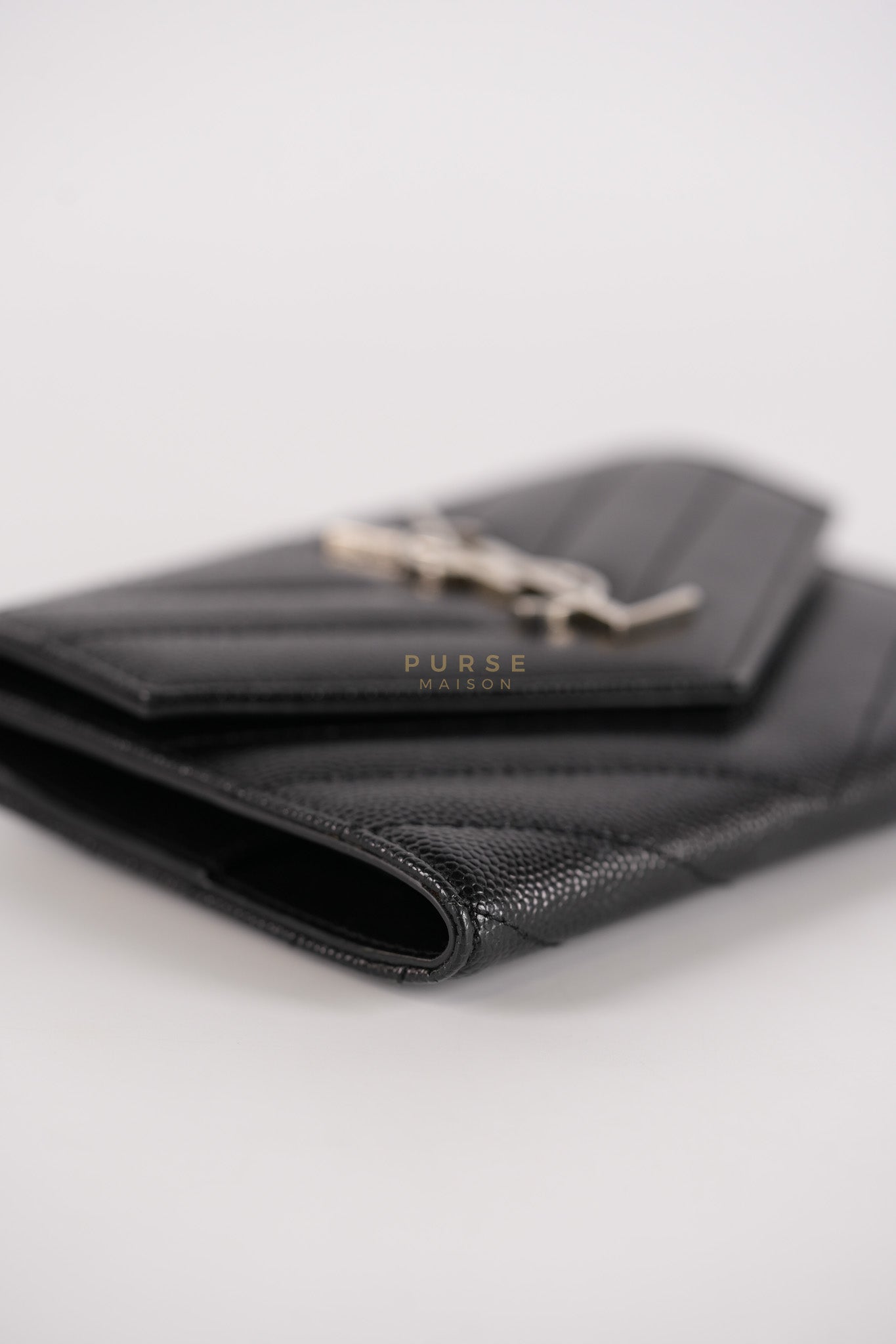 Monogram Compact Trifold Wallet in Black Grained Calfskin Leather | Purse Maison Luxury Bags Shop