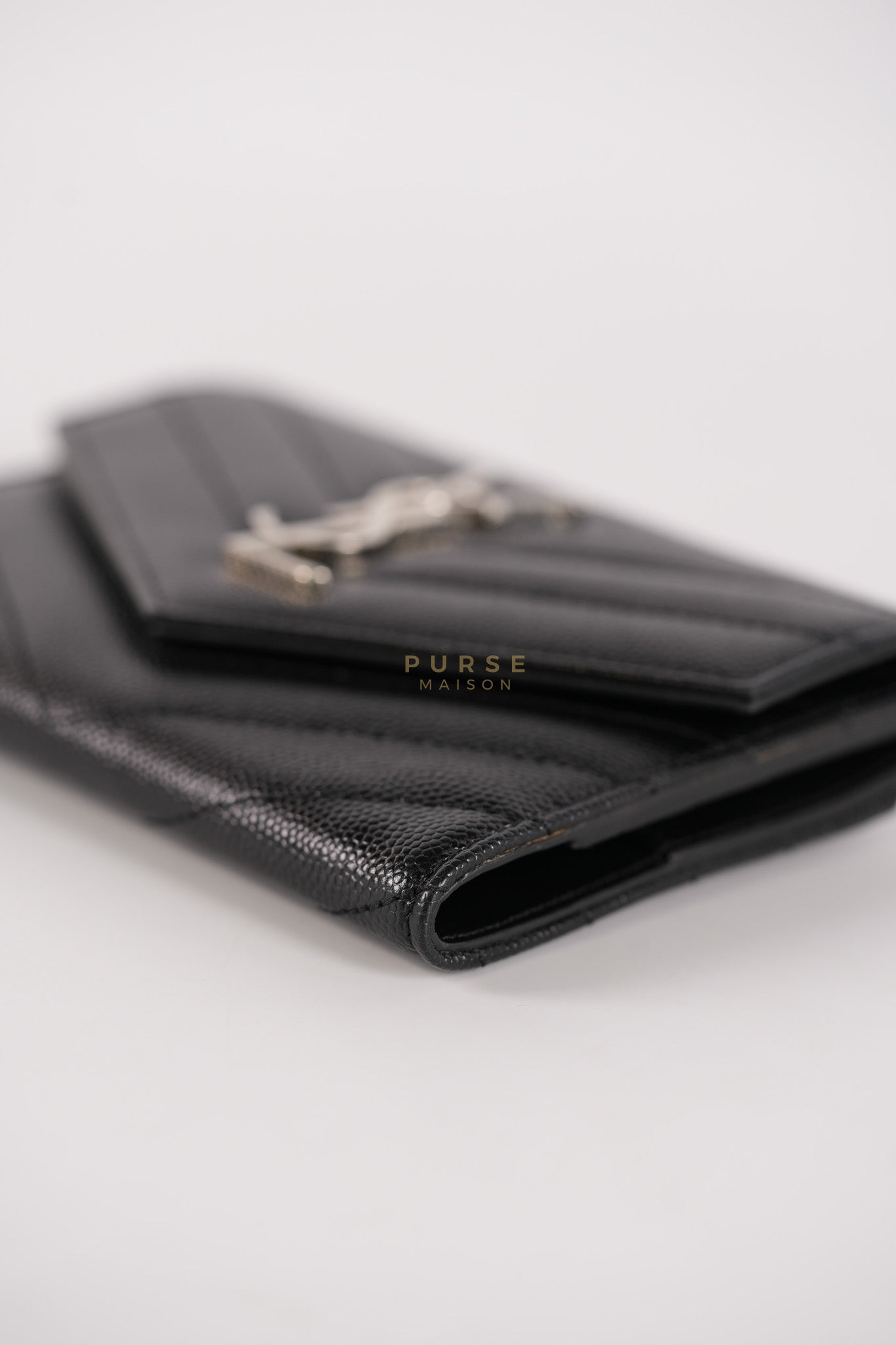 Monogram Compact Trifold Wallet in Black Grained Calfskin Leather | Purse Maison Luxury Bags Shop