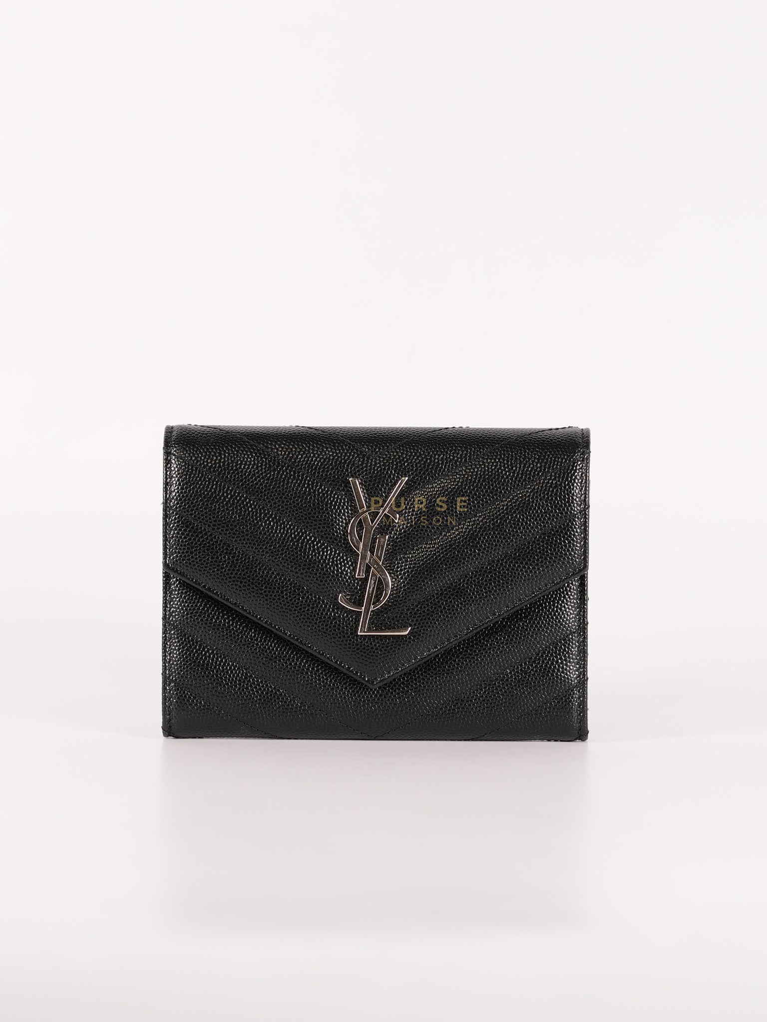 Monogram Compact Trifold Wallet in Black Grained Calfskin Leather | Purse Maison Luxury Bags Shop
