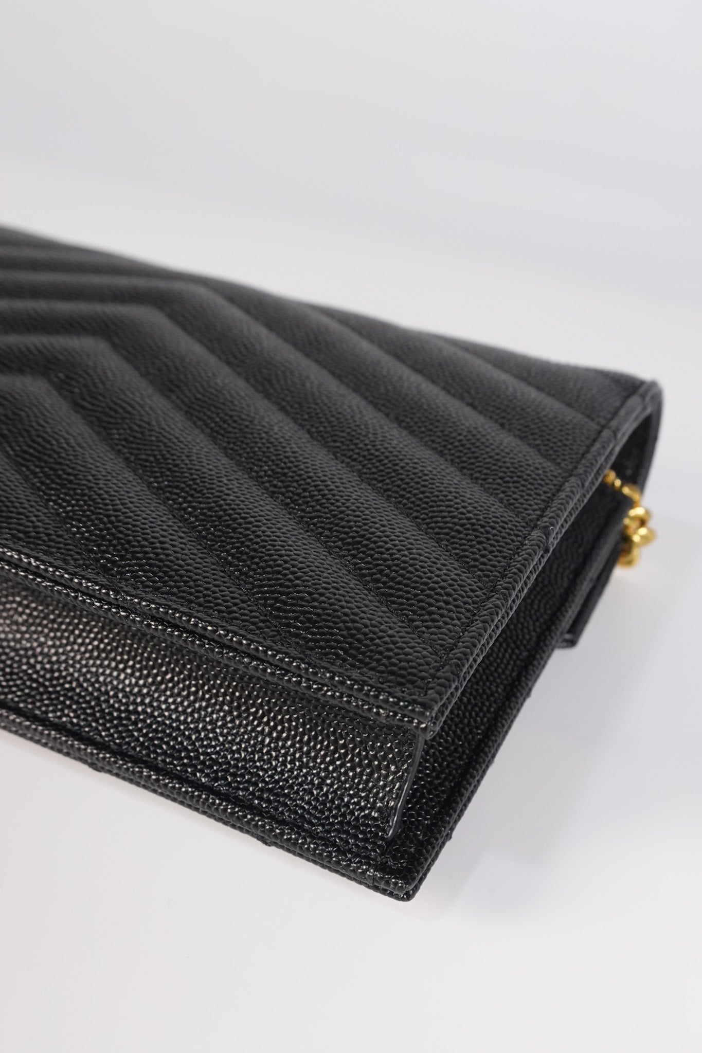 Monogram Envelope Wallet on Chain in Black Chevron Matelasse Grain De Poudre Leather & Gold Hardware | Purse Maison Luxury Bags Shop