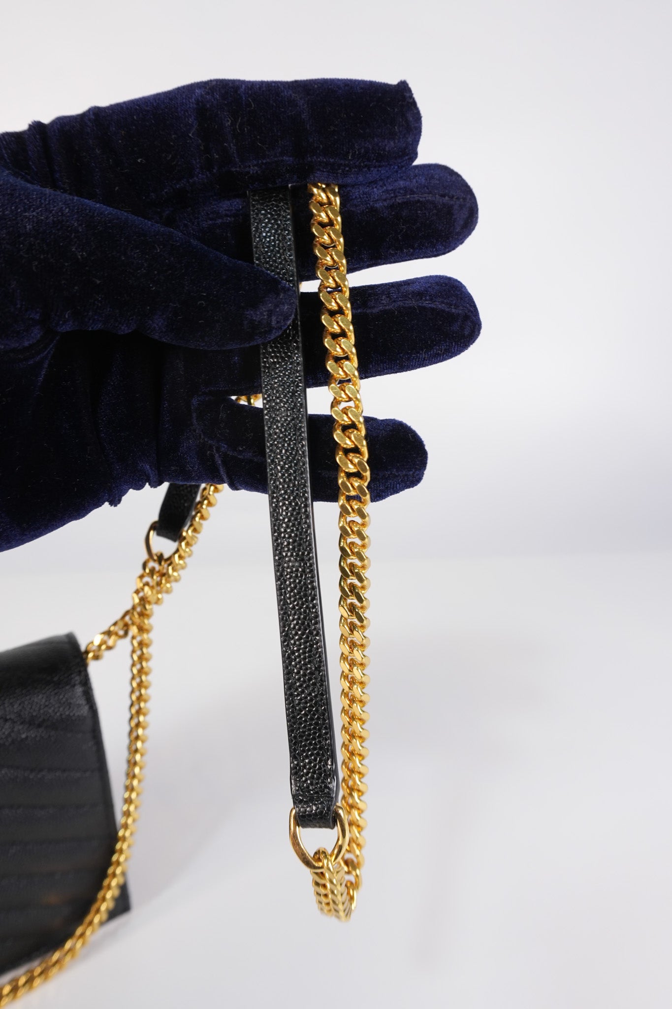 Monogram Envelope Wallet on Chain in Black Chevron Matelasse Grain De Poudre Leather & Gold Hardware | Purse Maison Luxury Bags Shop