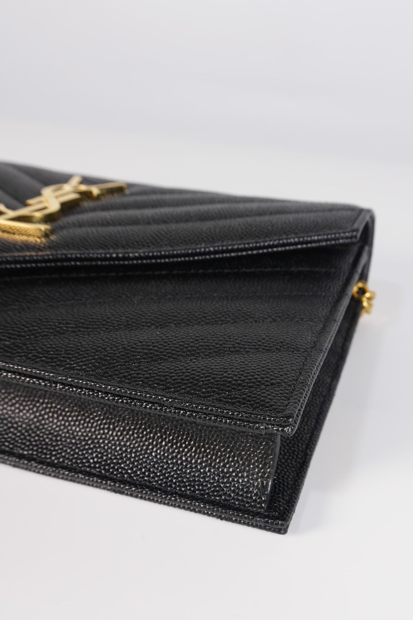 Monogram Envelope Wallet on Chain in Black Chevron Matelasse Grain De Poudre Leather & Gold Hardware | Purse Maison Luxury Bags Shop