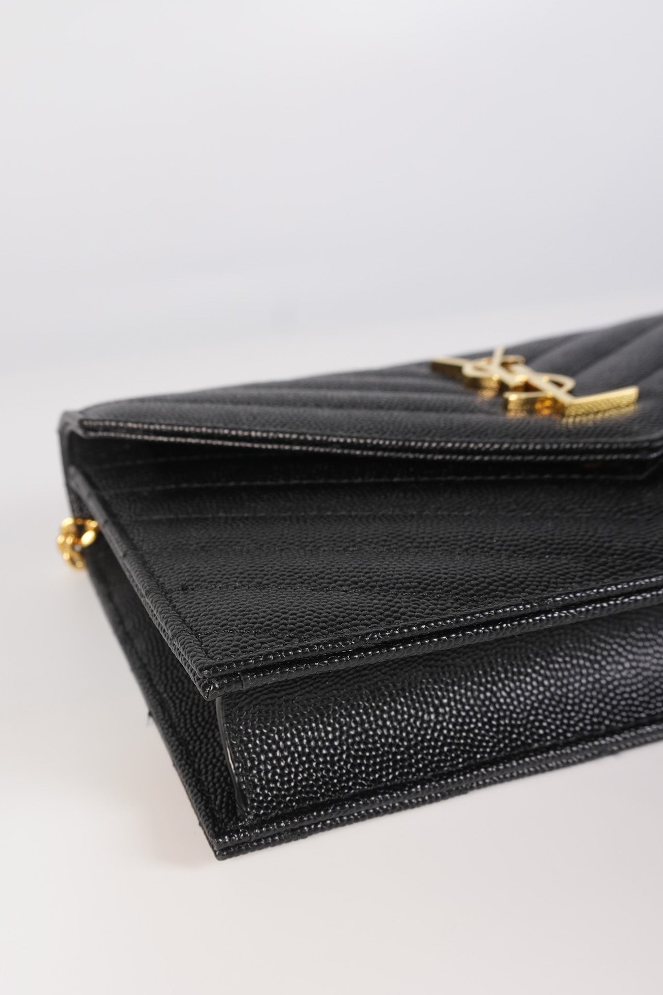 Monogram Envelope Wallet on Chain in Black Chevron Matelasse Grain De Poudre Leather & Gold Hardware | Purse Maison Luxury Bags Shop