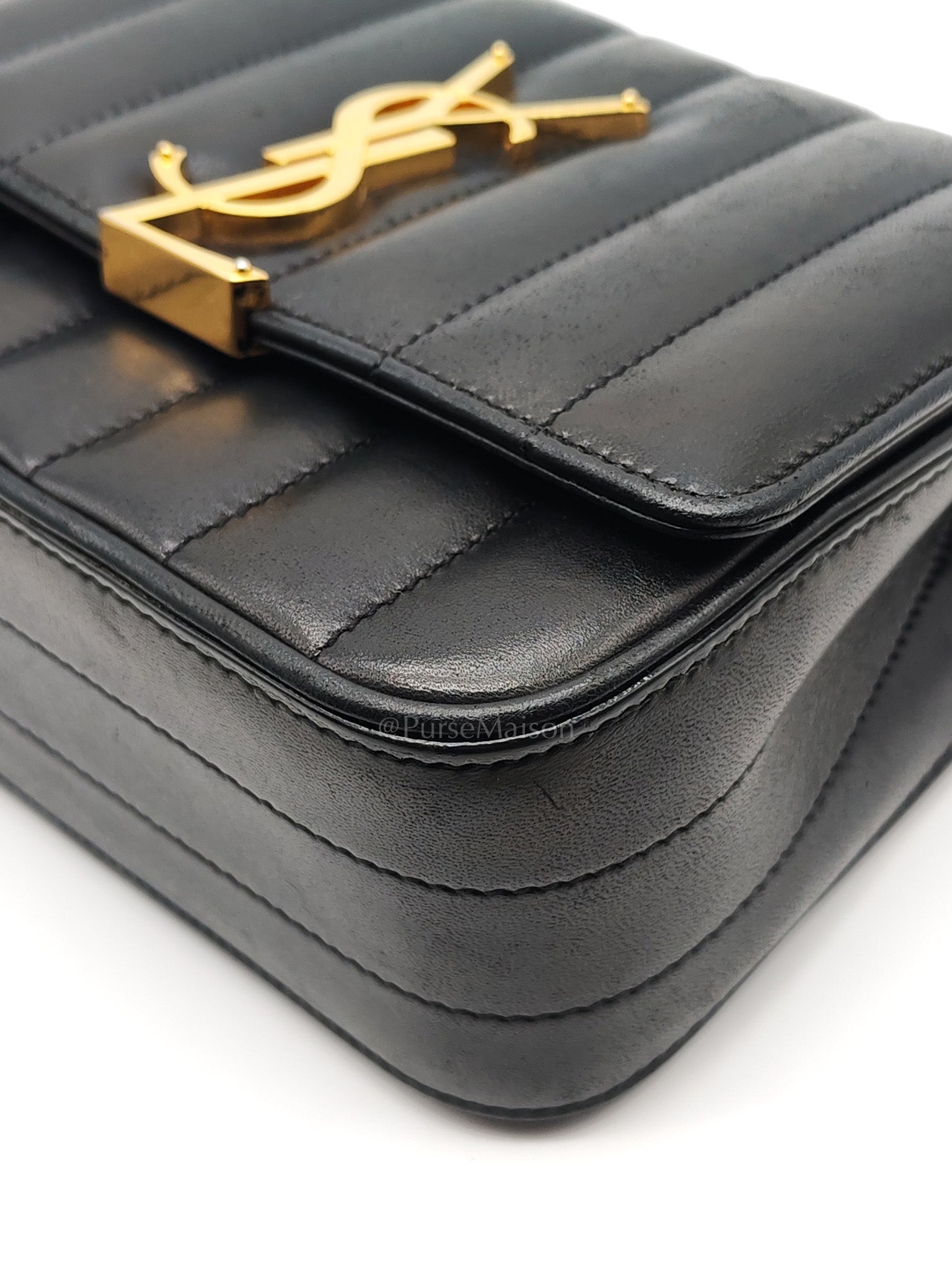 Monogram Vicky Chain Bag Small in Black Lambskin Leather & Gold Hardware | Purse Maison Luxury Bags Shop