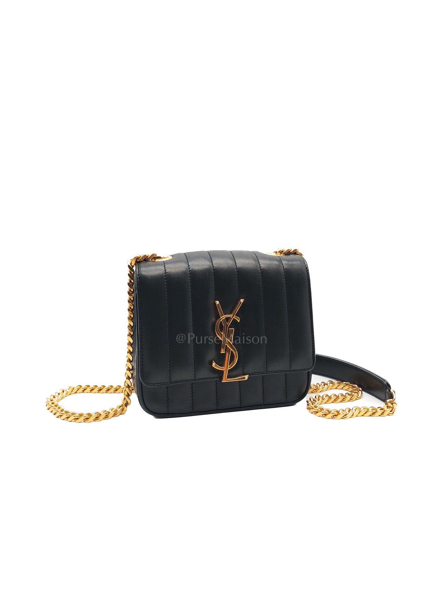 Monogram Vicky Chain Bag Small in Black Lambskin Leather & Gold Hardware | Purse Maison Luxury Bags Shop