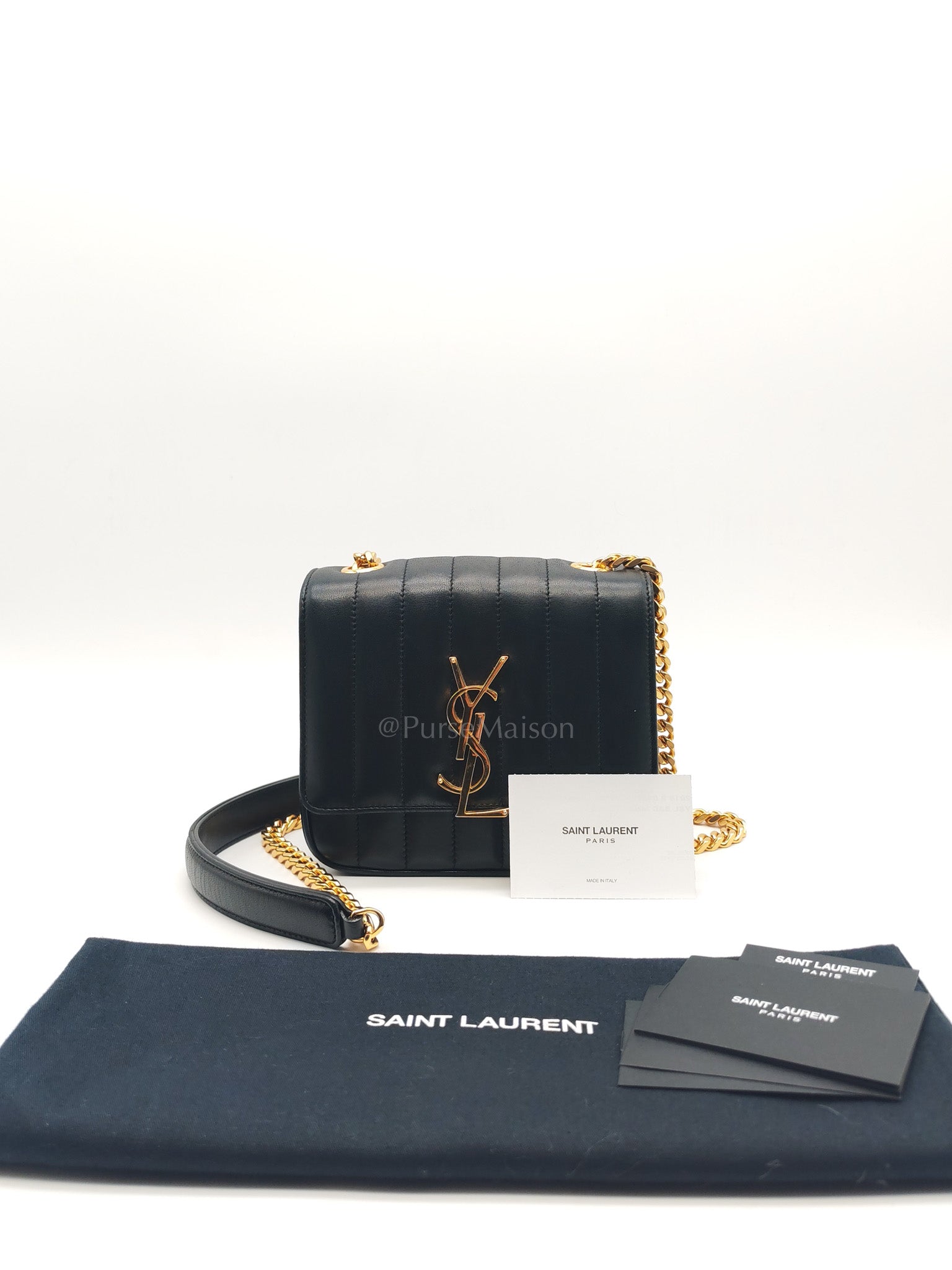 Monogram Vicky Chain Bag Small in Black Lambskin Leather & Gold Hardware | Purse Maison Luxury Bags Shop