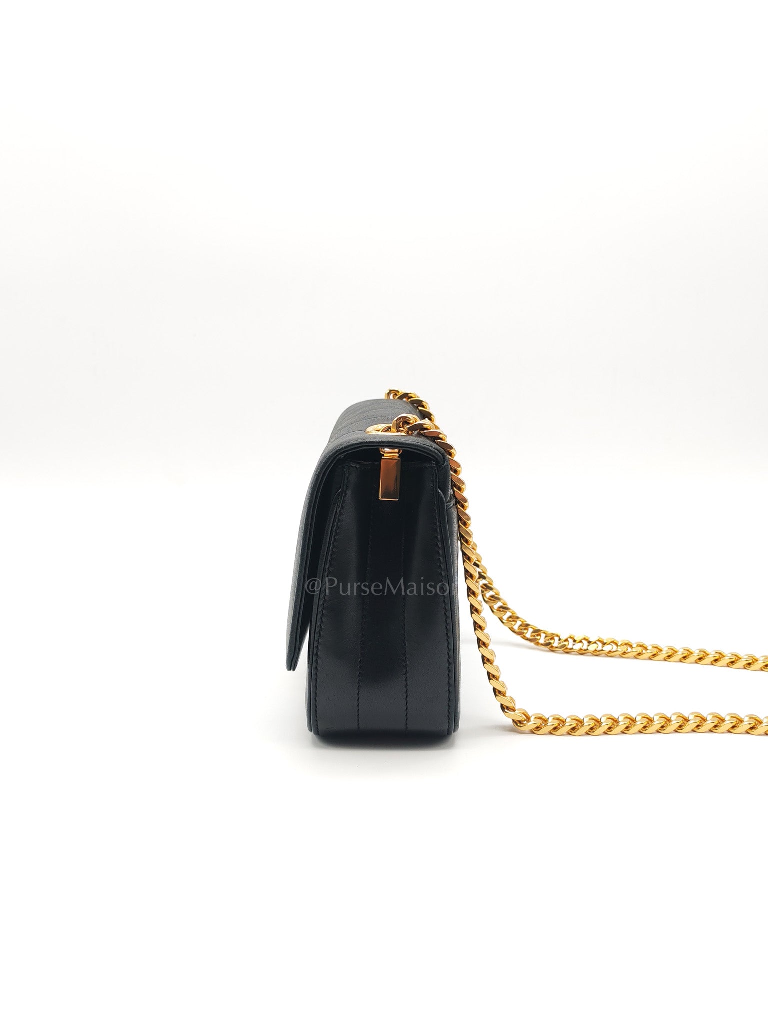 Monogram Vicky Chain Bag Small in Black Lambskin Leather & Gold Hardware | Purse Maison Luxury Bags Shop
