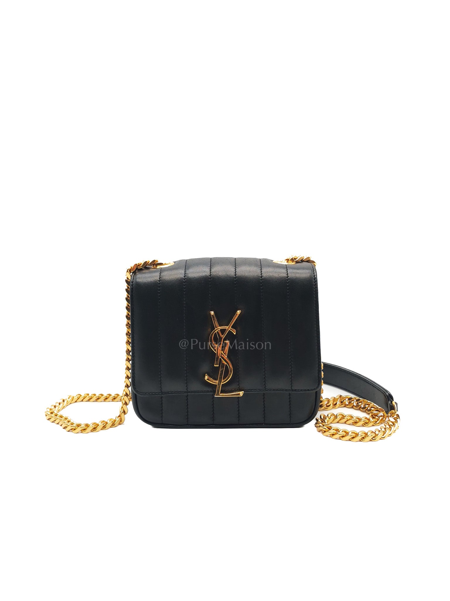 Monogram Vicky Chain Bag Small in Black Lambskin Leather & Gold Hardware | Purse Maison Luxury Bags Shop