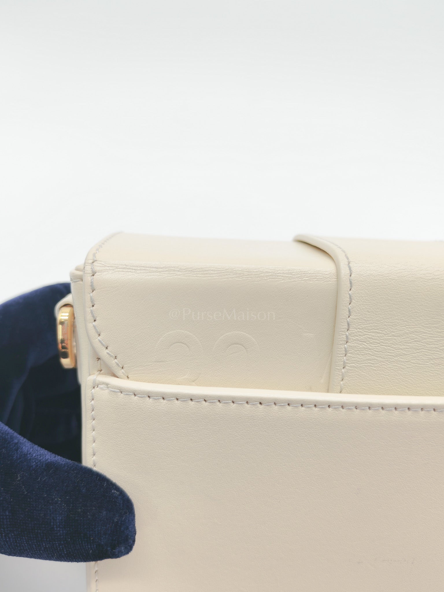 Montaigne Box Bag in Off-White Lambskin Leather and Gold Hardware Shoulder Bag | Purse Maison Luxury Bags Shop