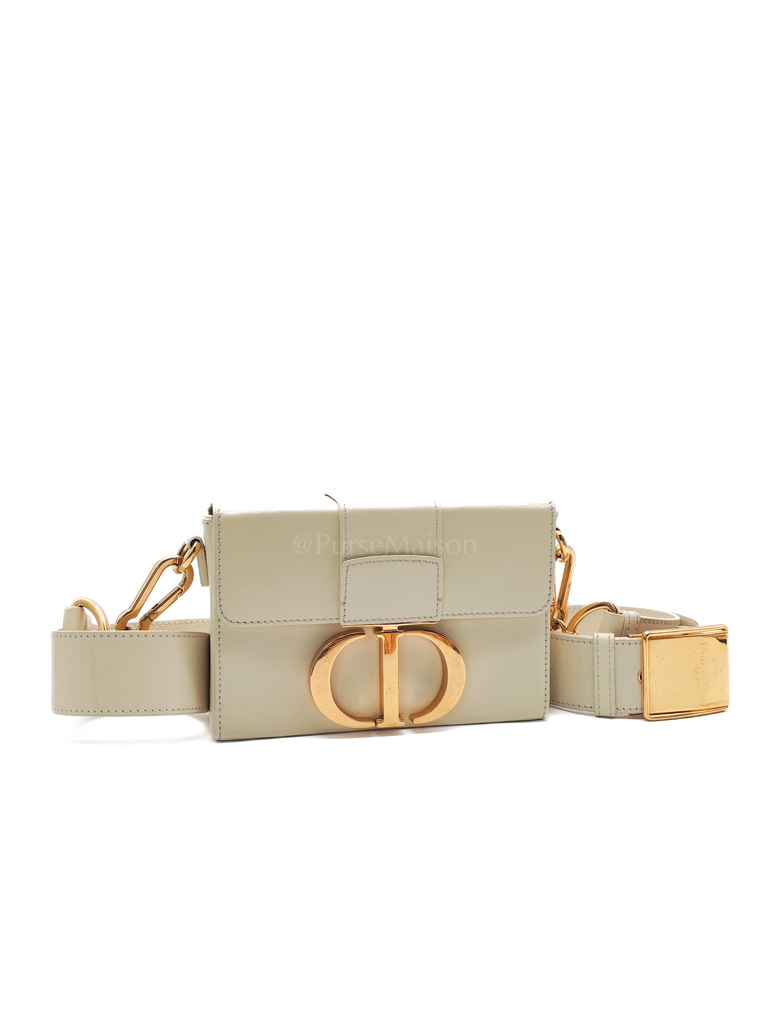 Montaigne Box Bag in Off-White Lambskin Leather and Gold Hardware Shoulder Bag | Purse Maison Luxury Bags Shop