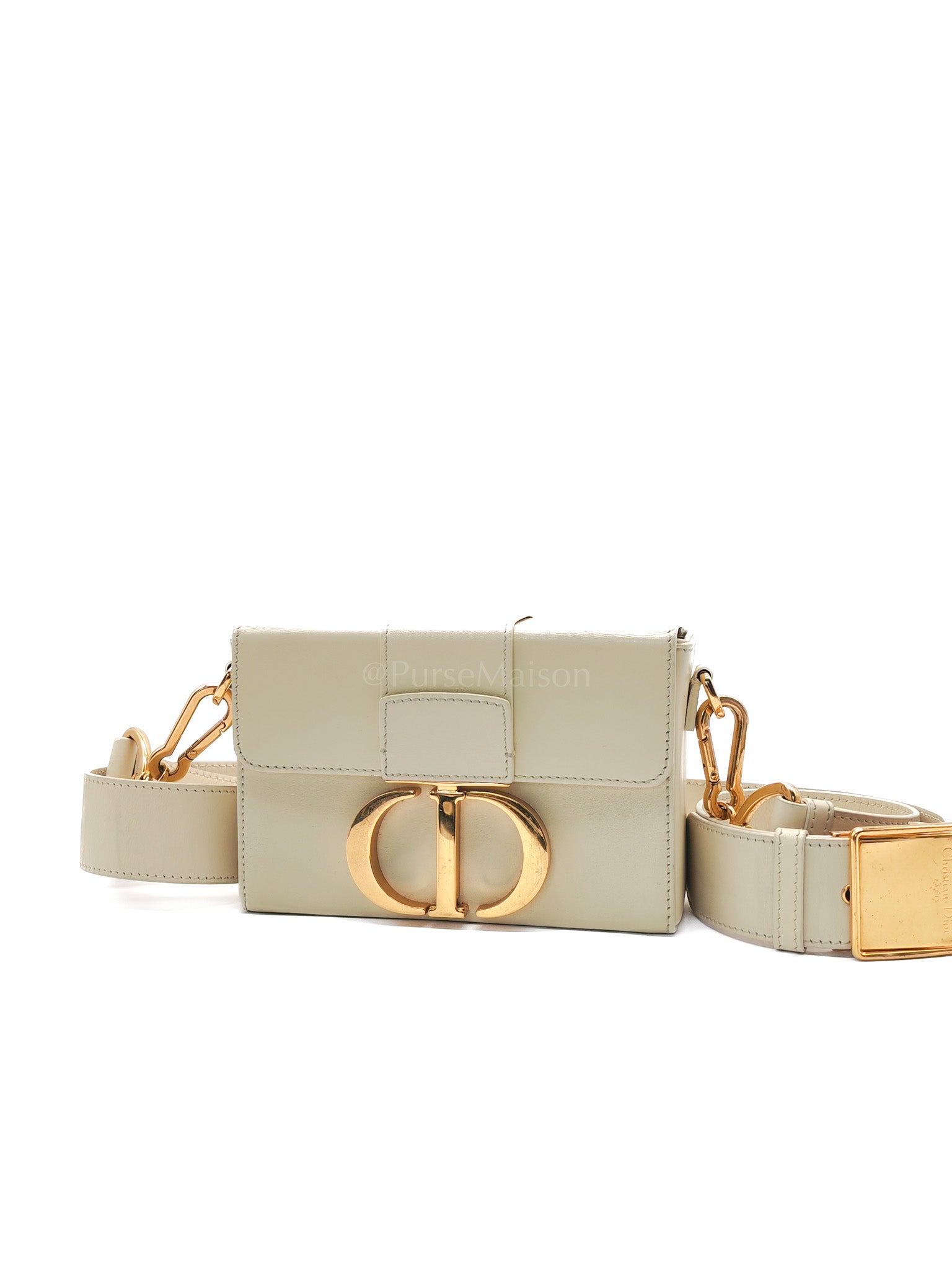 Montaigne Box Bag in Off-White Lambskin Leather and Gold Hardware Shoulder Bag | Purse Maison Luxury Bags Shop