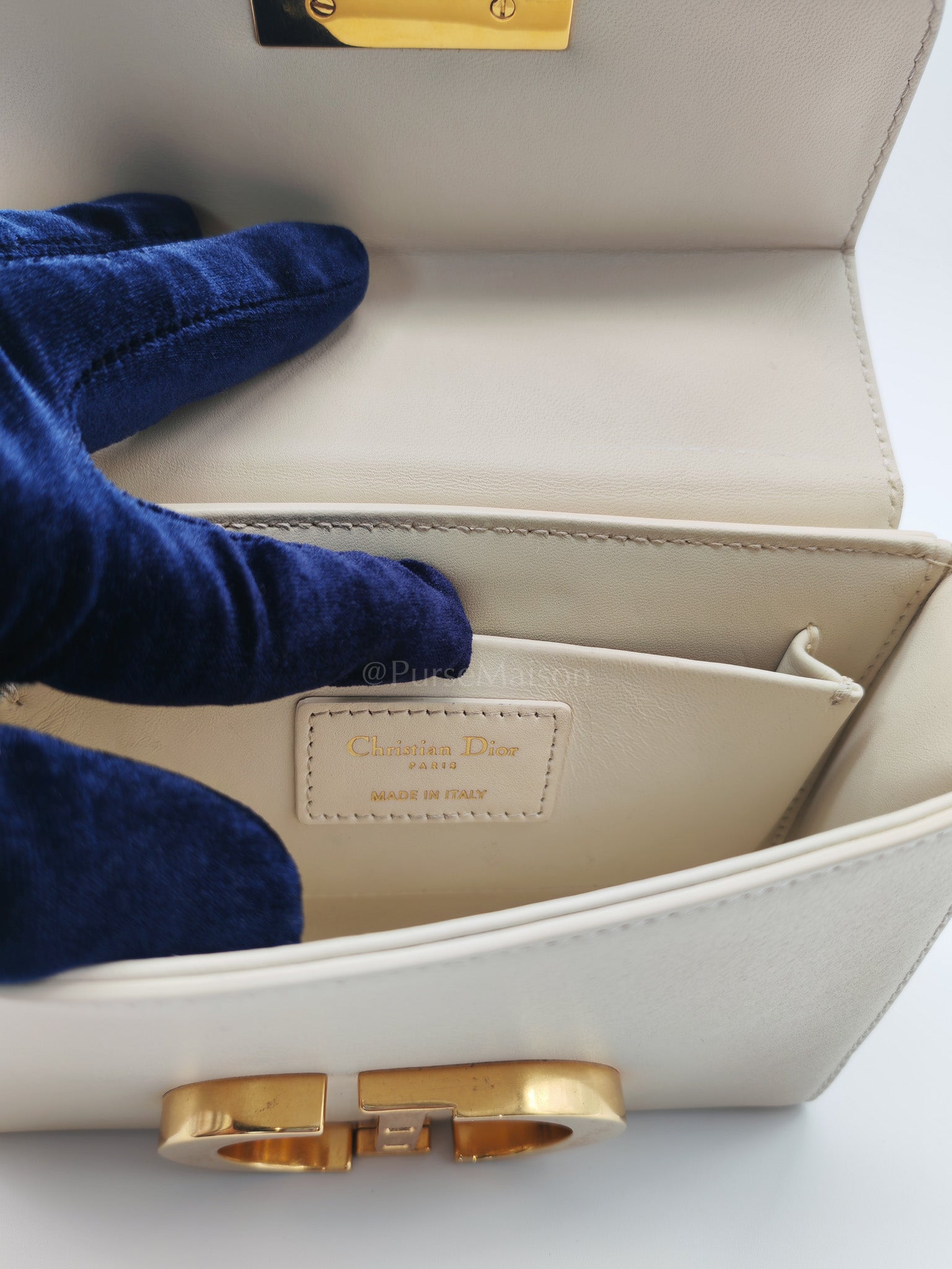 Montaigne Box Bag in Off-White Lambskin Leather and Gold Hardware Shoulder Bag | Purse Maison Luxury Bags Shop