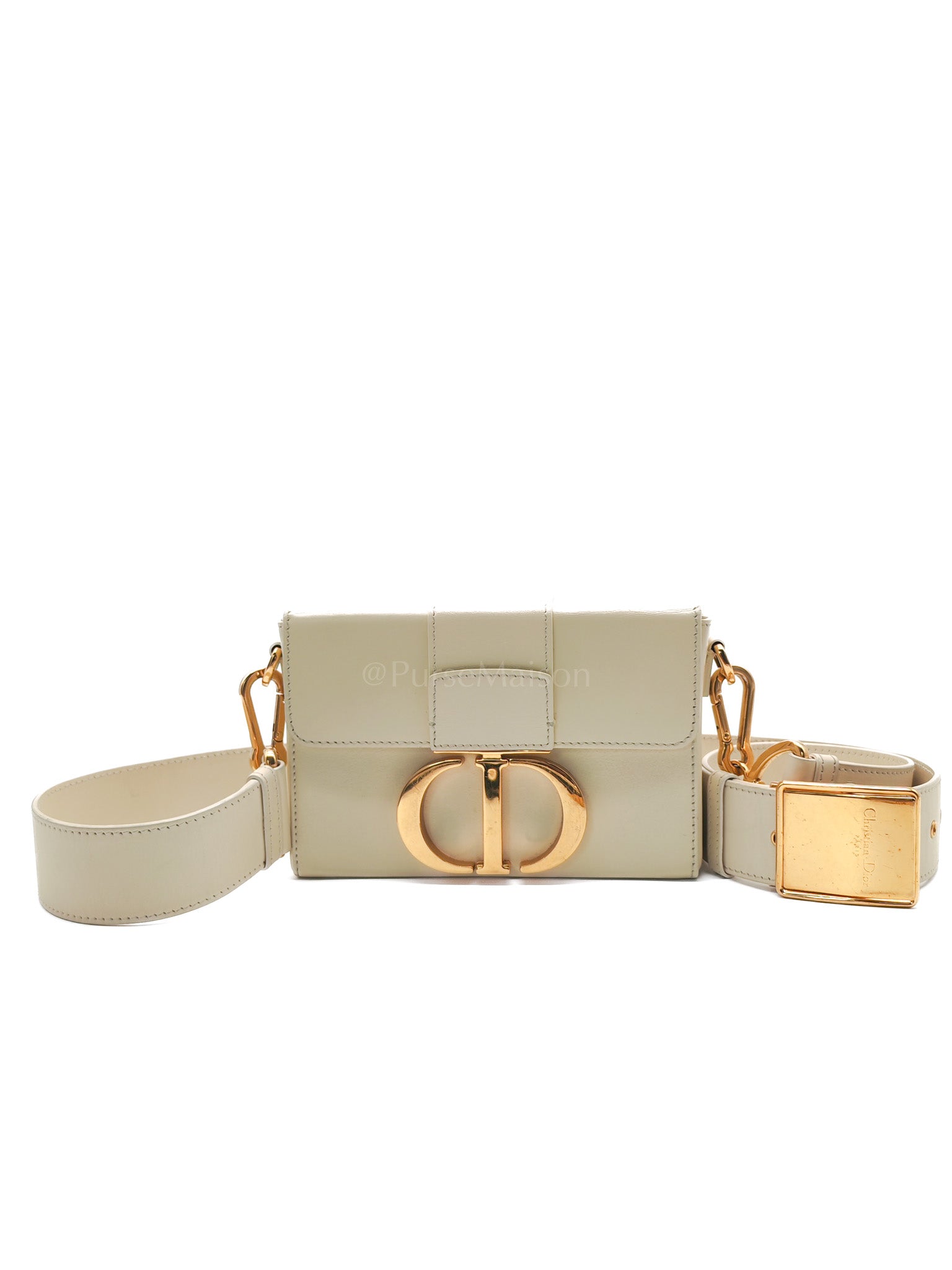 Montaigne Box Bag in Off-White Lambskin Leather and Gold Hardware Shoulder Bag | Purse Maison Luxury Bags Shop