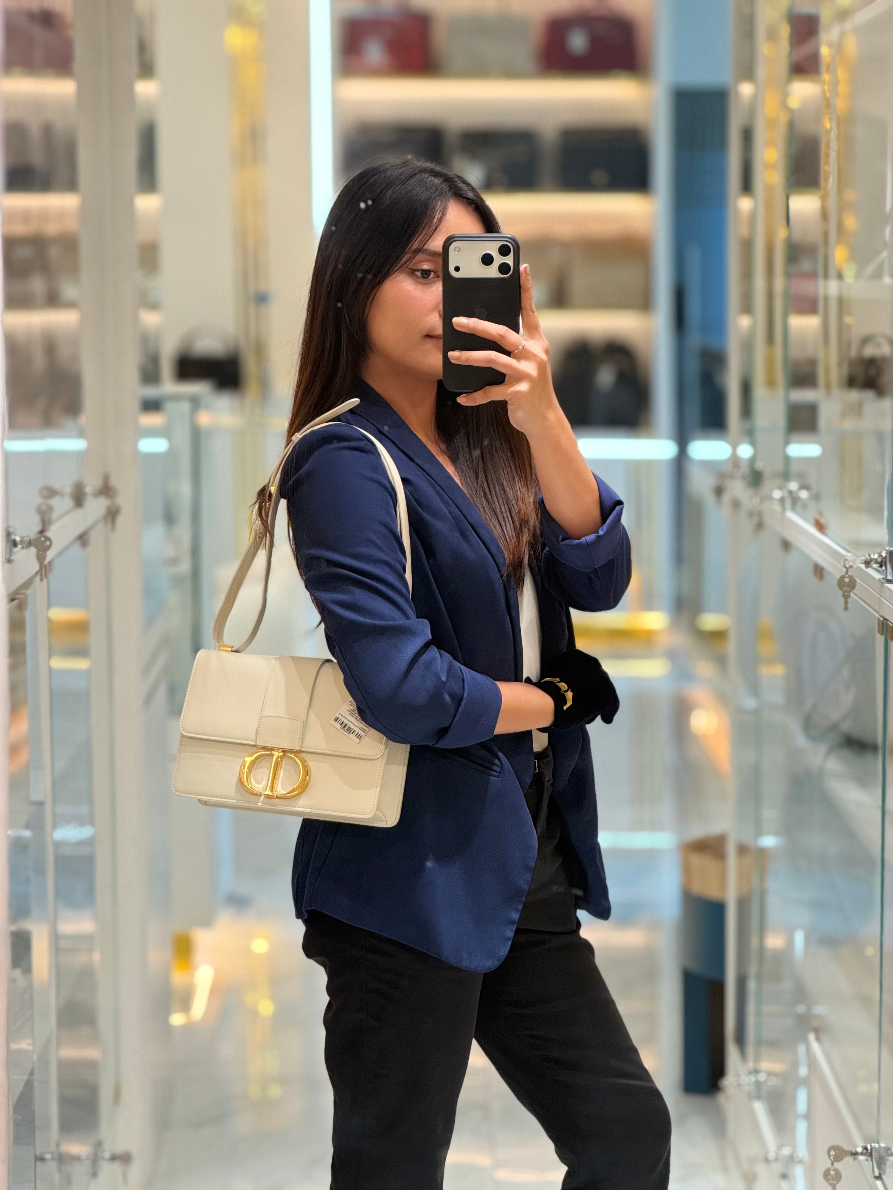 Montaigne in Medium White Calfskin Leather Crossbody Bag | Purse Maison Luxury Bags Shop