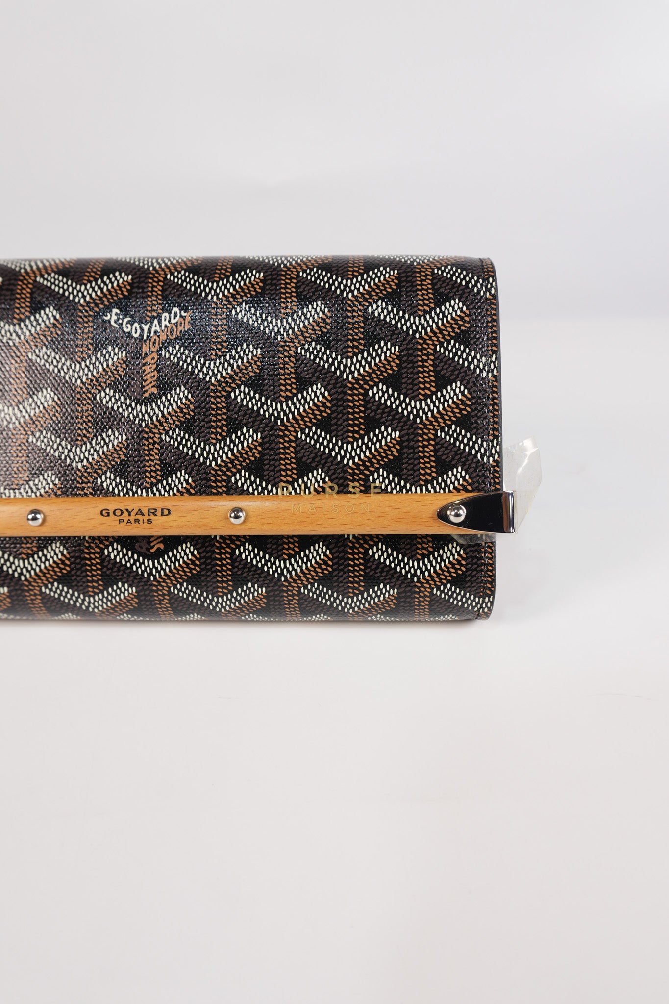 Monte Carlo Clutch Bag in Black Goyardine Canvas | Purse Maison Luxury Bags Shop