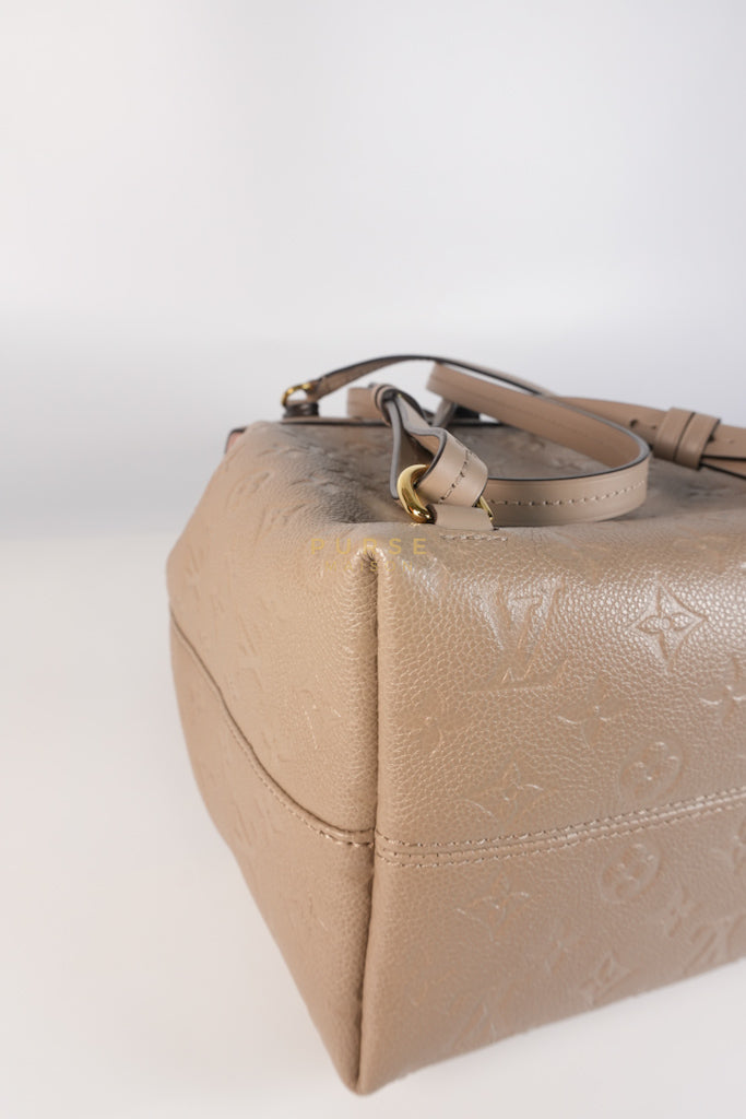 Montesouris Back Pack in Etoupe Monogram Empreinte Canvas & Gold Hardware Microchip | Purse Maison Luxury Bags Shop